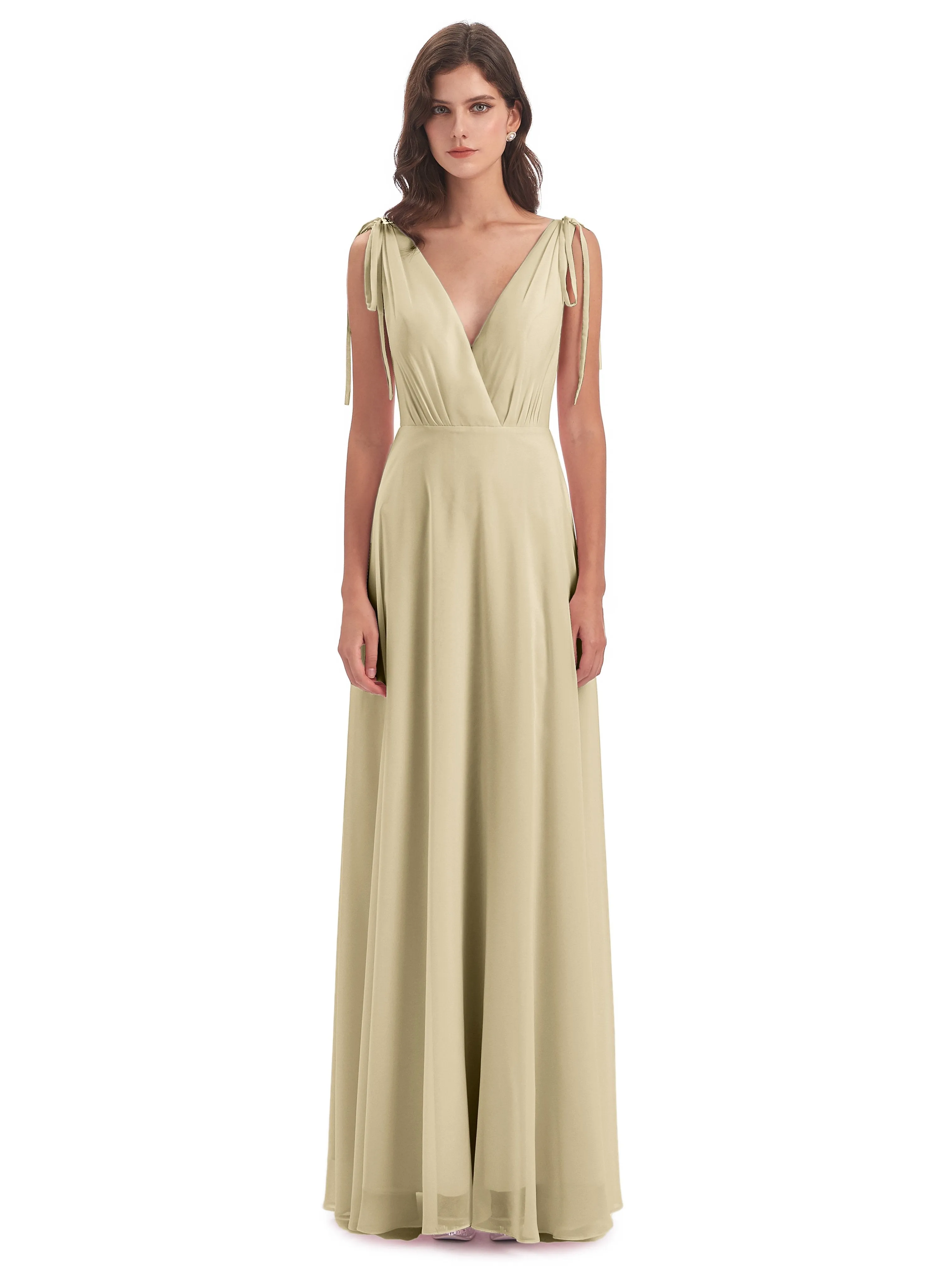 Evelyn V-neck Long Elegant Chiffon Bridesmaid Dresses