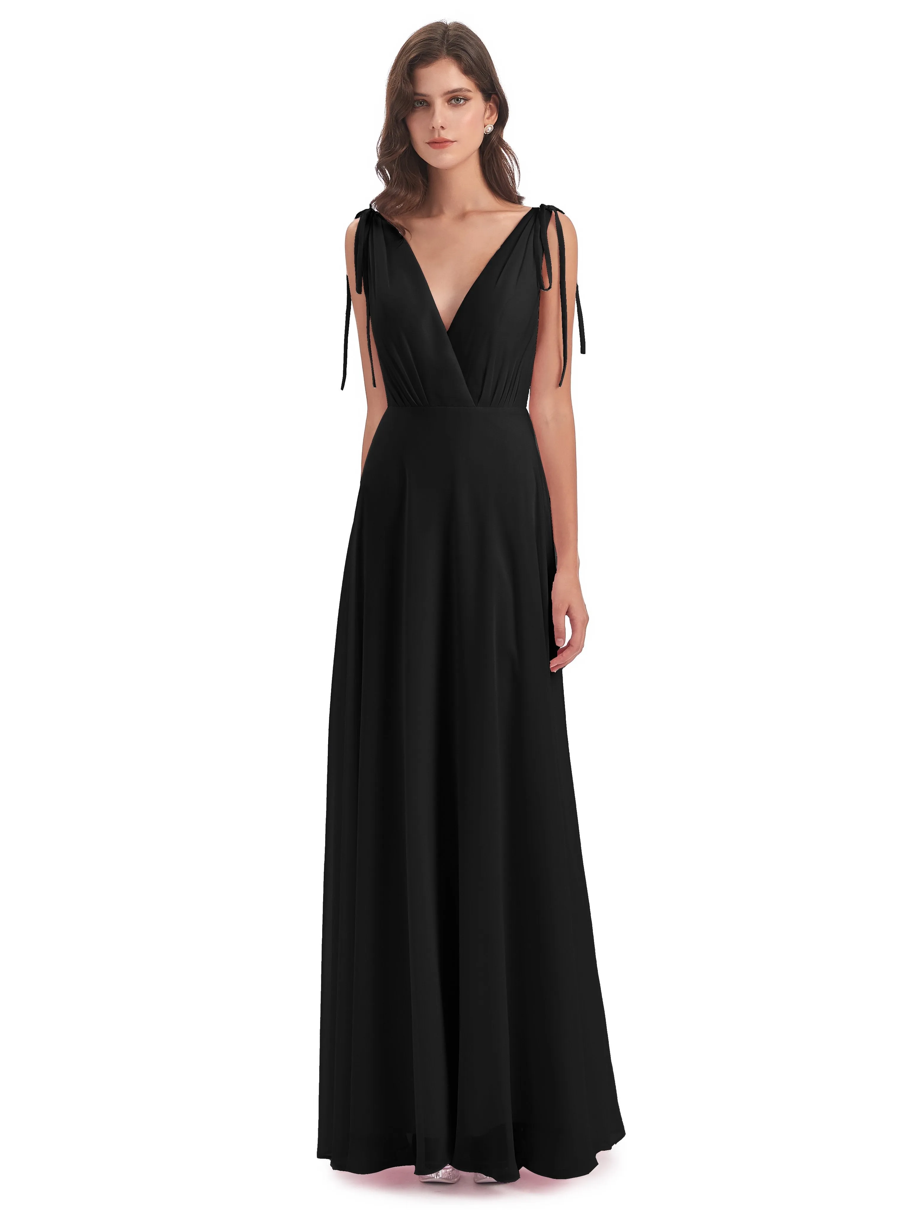 Evelyn V-neck Long Elegant Chiffon Bridesmaid Dresses