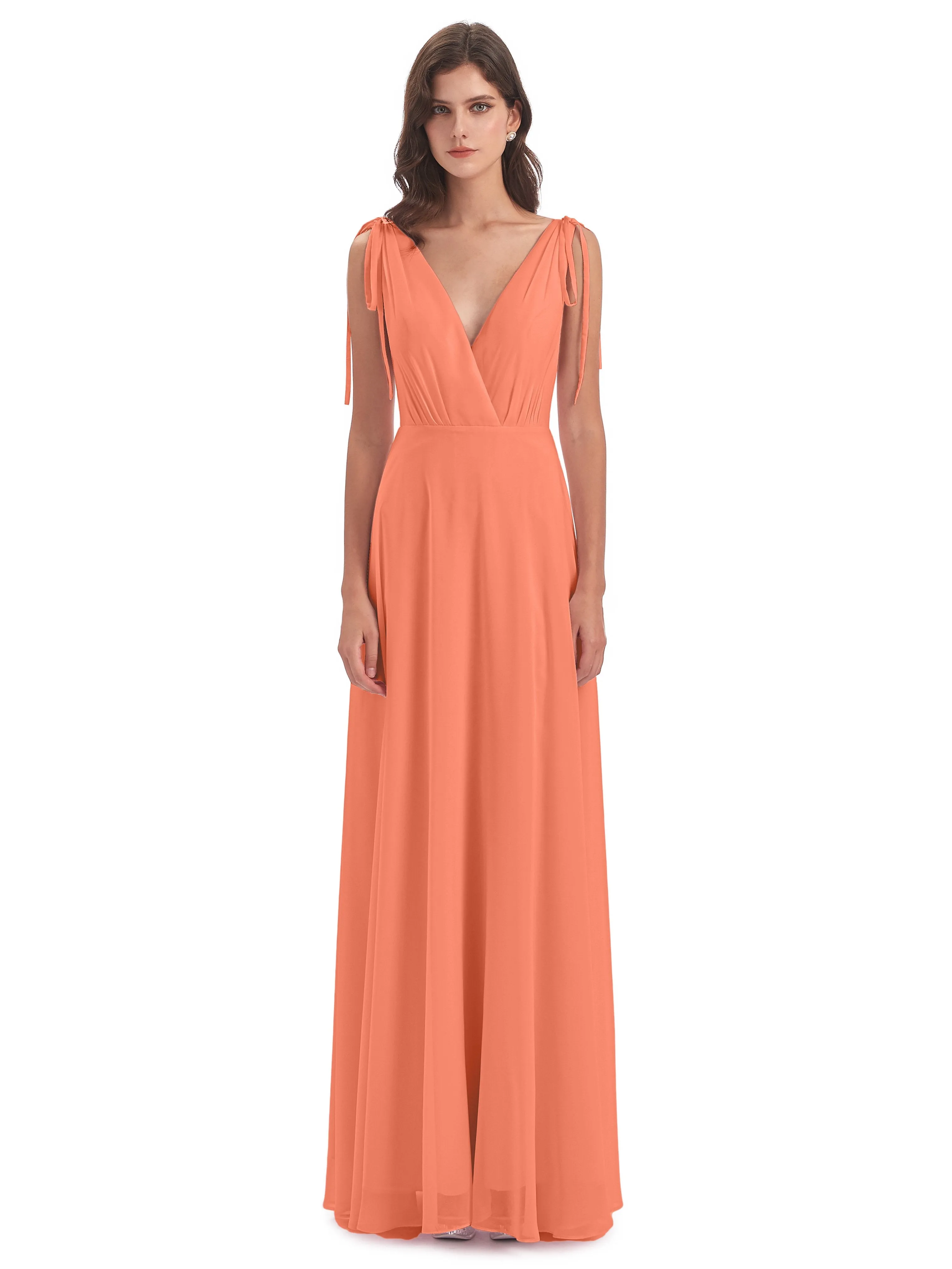 Evelyn V-neck Long Elegant Chiffon Bridesmaid Dresses