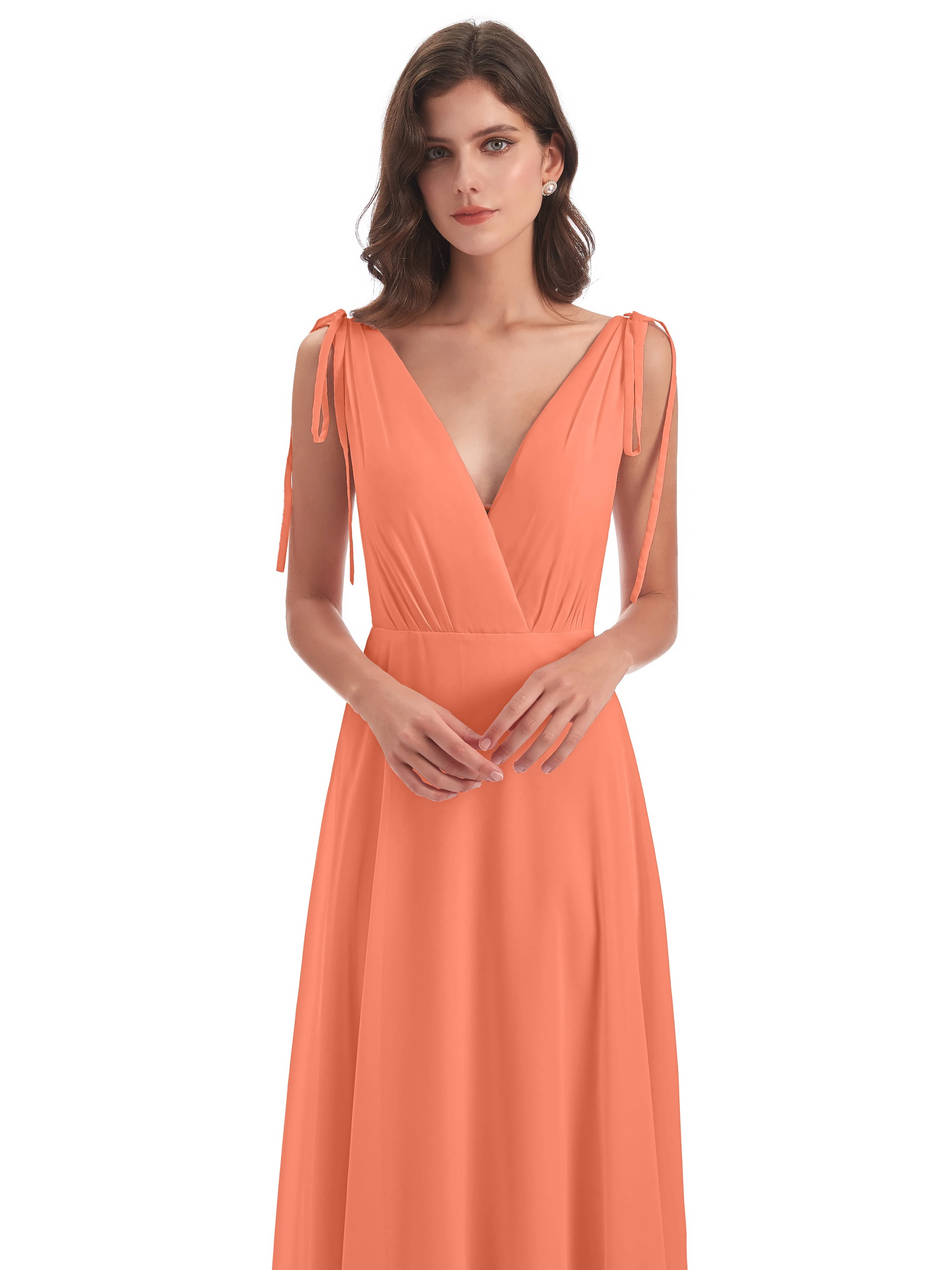 Evelyn V-neck Long Elegant Chiffon Bridesmaid Dresses