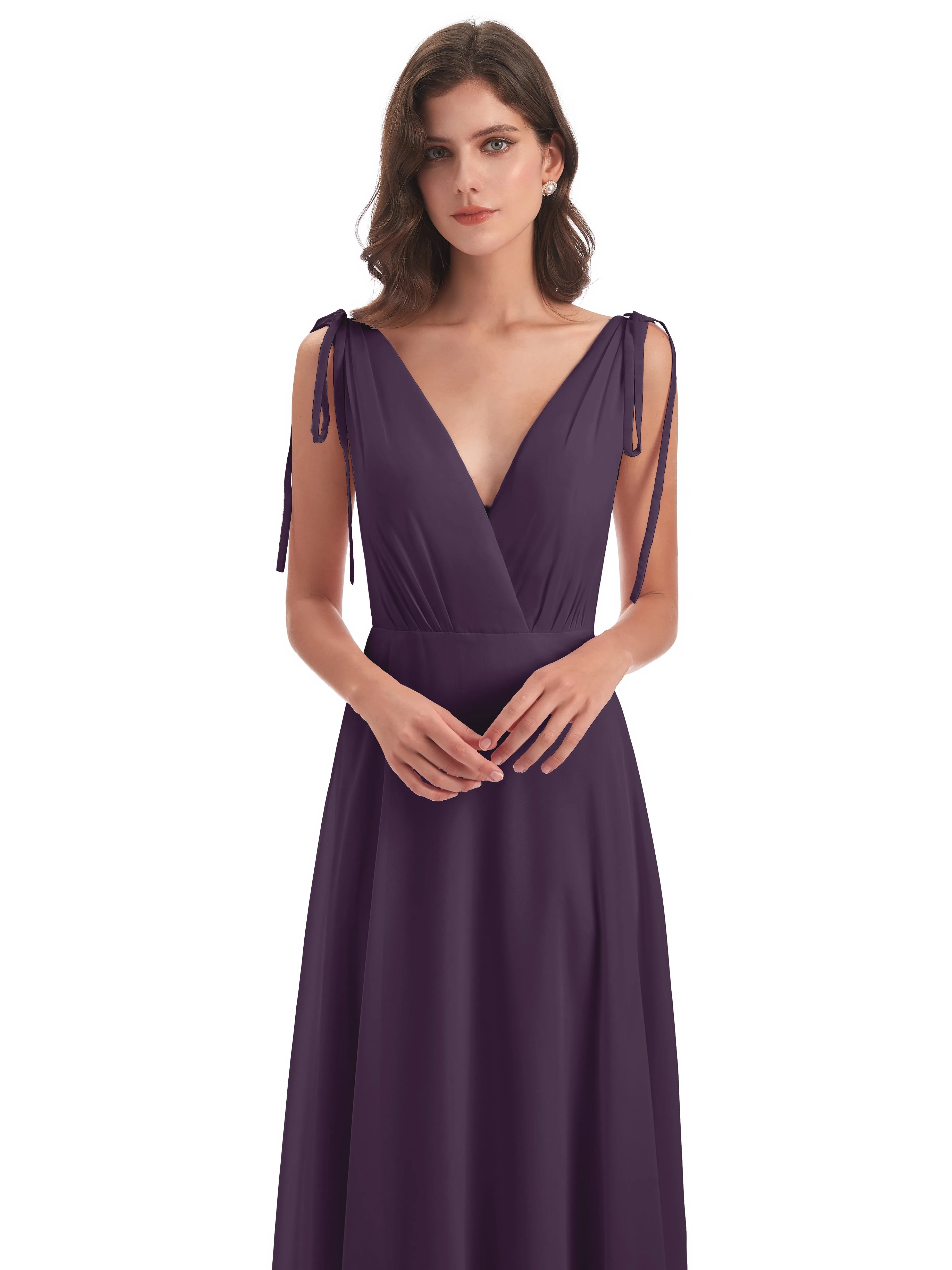 Evelyn V-neck Long Elegant Chiffon Bridesmaid Dresses