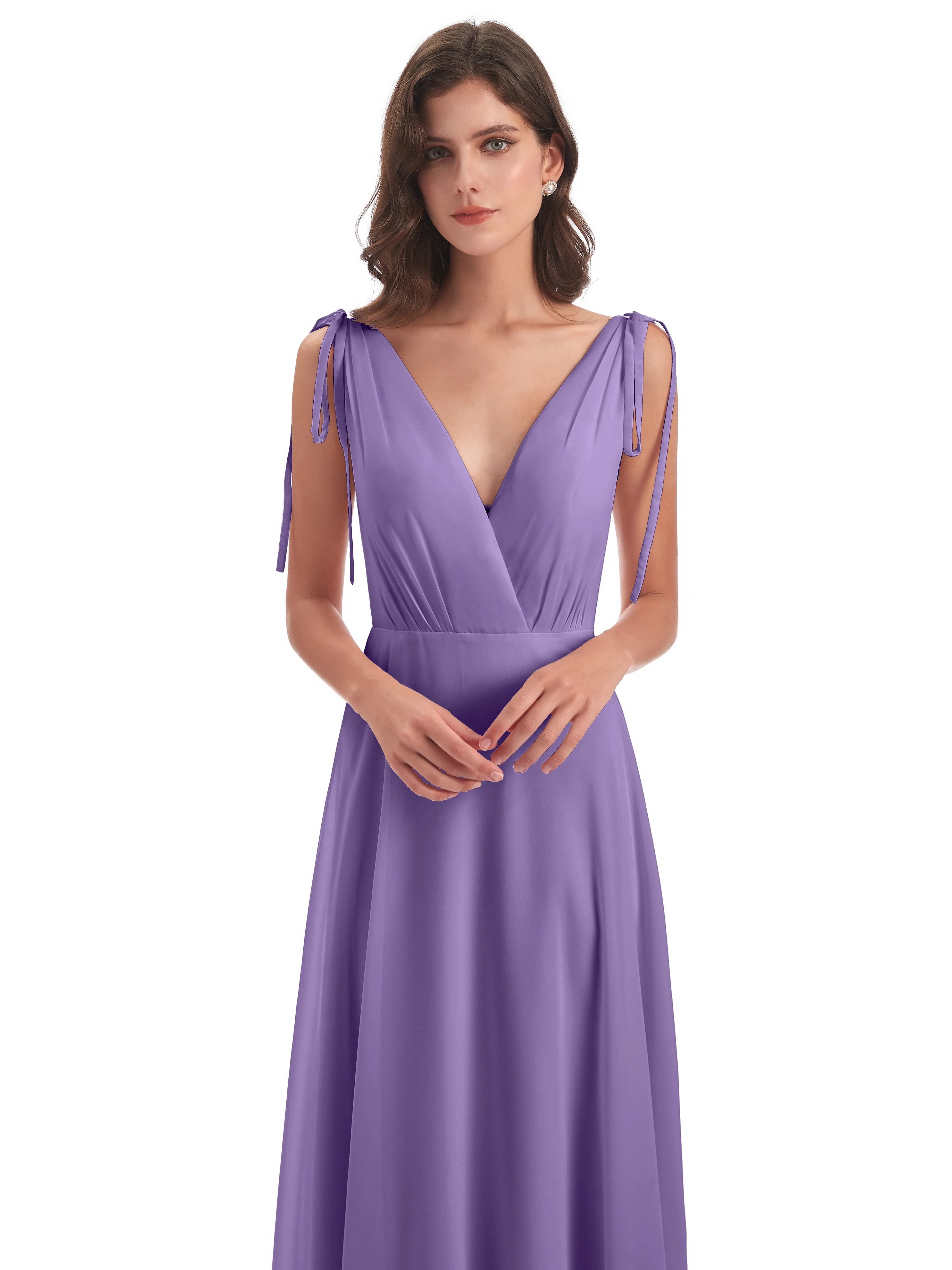 Evelyn V-neck Long Elegant Chiffon Bridesmaid Dresses