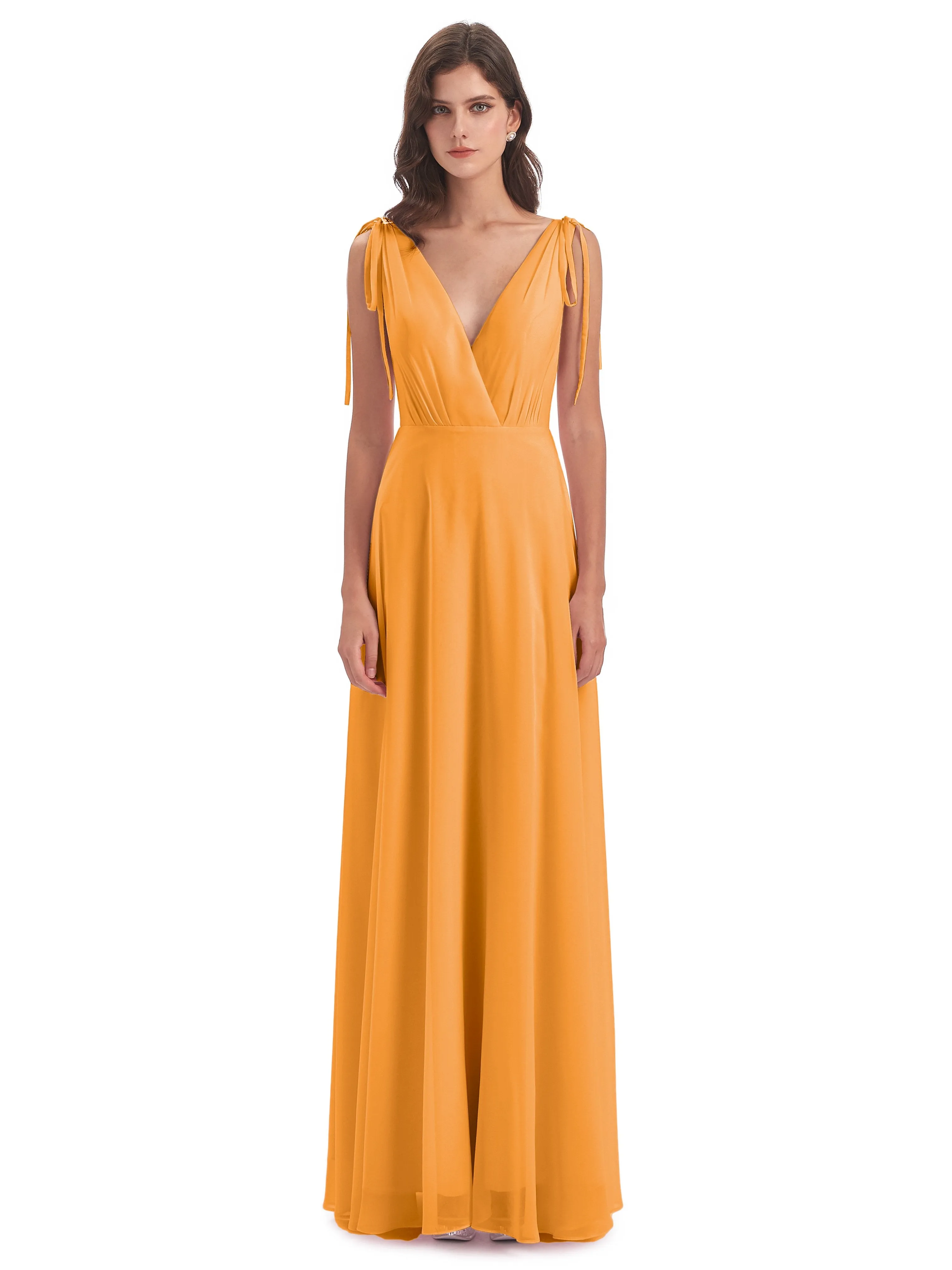 Evelyn V-neck Long Elegant Chiffon Bridesmaid Dresses