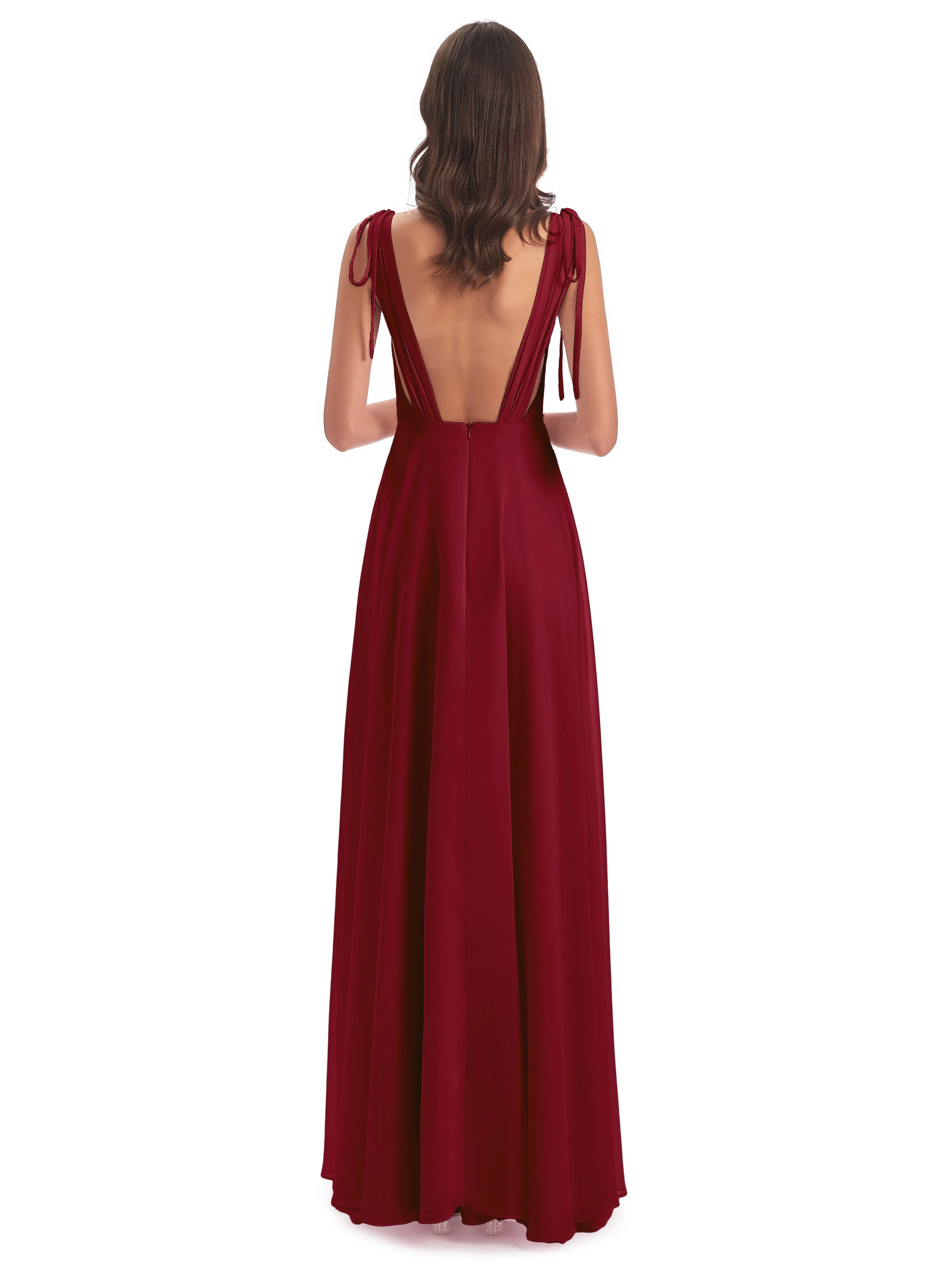 Evelyn V-neck Long Elegant Chiffon Bridesmaid Dresses