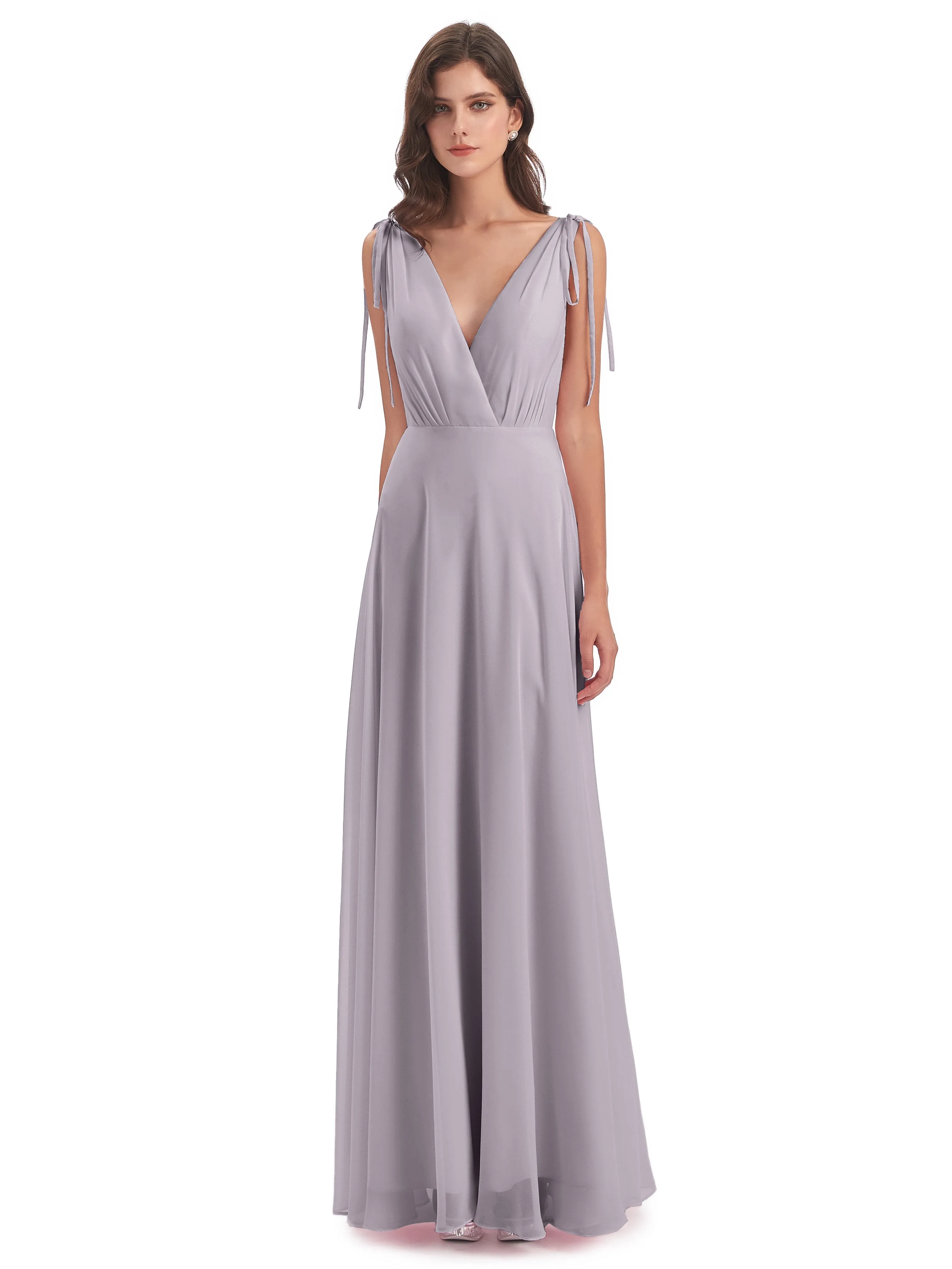 Evelyn V-neck Long Elegant Chiffon Bridesmaid Dresses