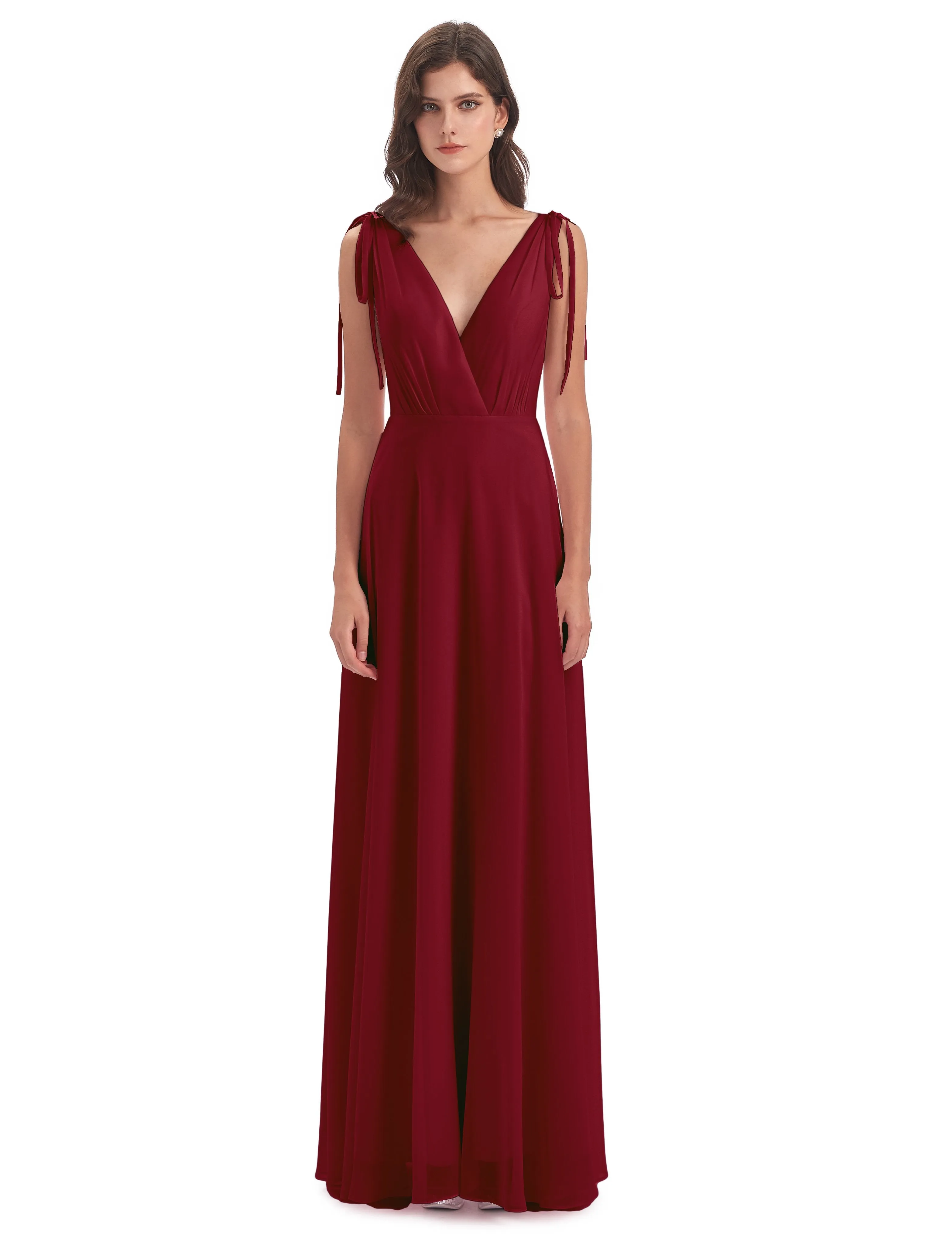 Evelyn V-neck Long Elegant Chiffon Bridesmaid Dresses