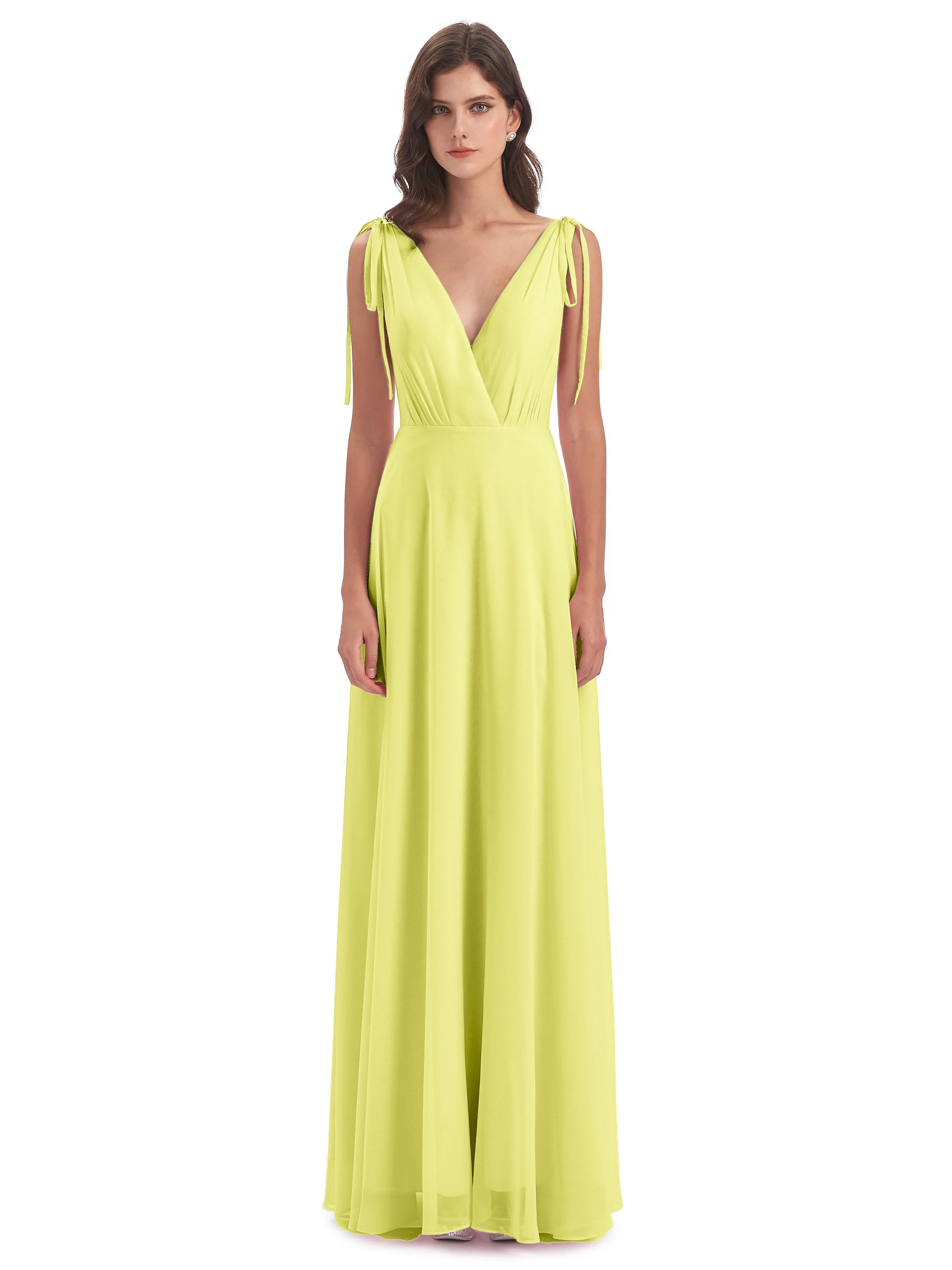 Evelyn V-neck Long Elegant Chiffon Bridesmaid Dresses