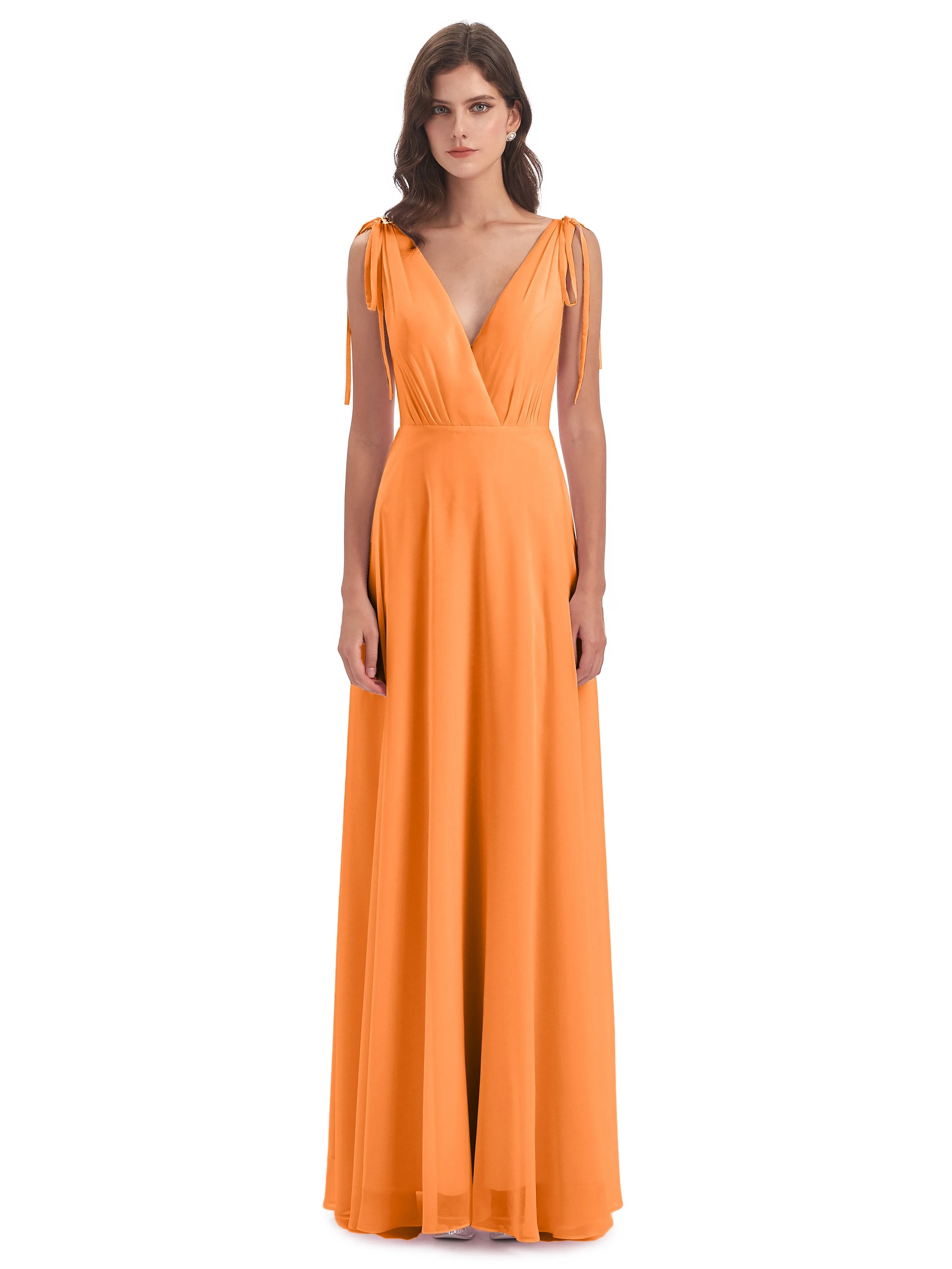 Evelyn V-neck Long Elegant Chiffon Bridesmaid Dresses