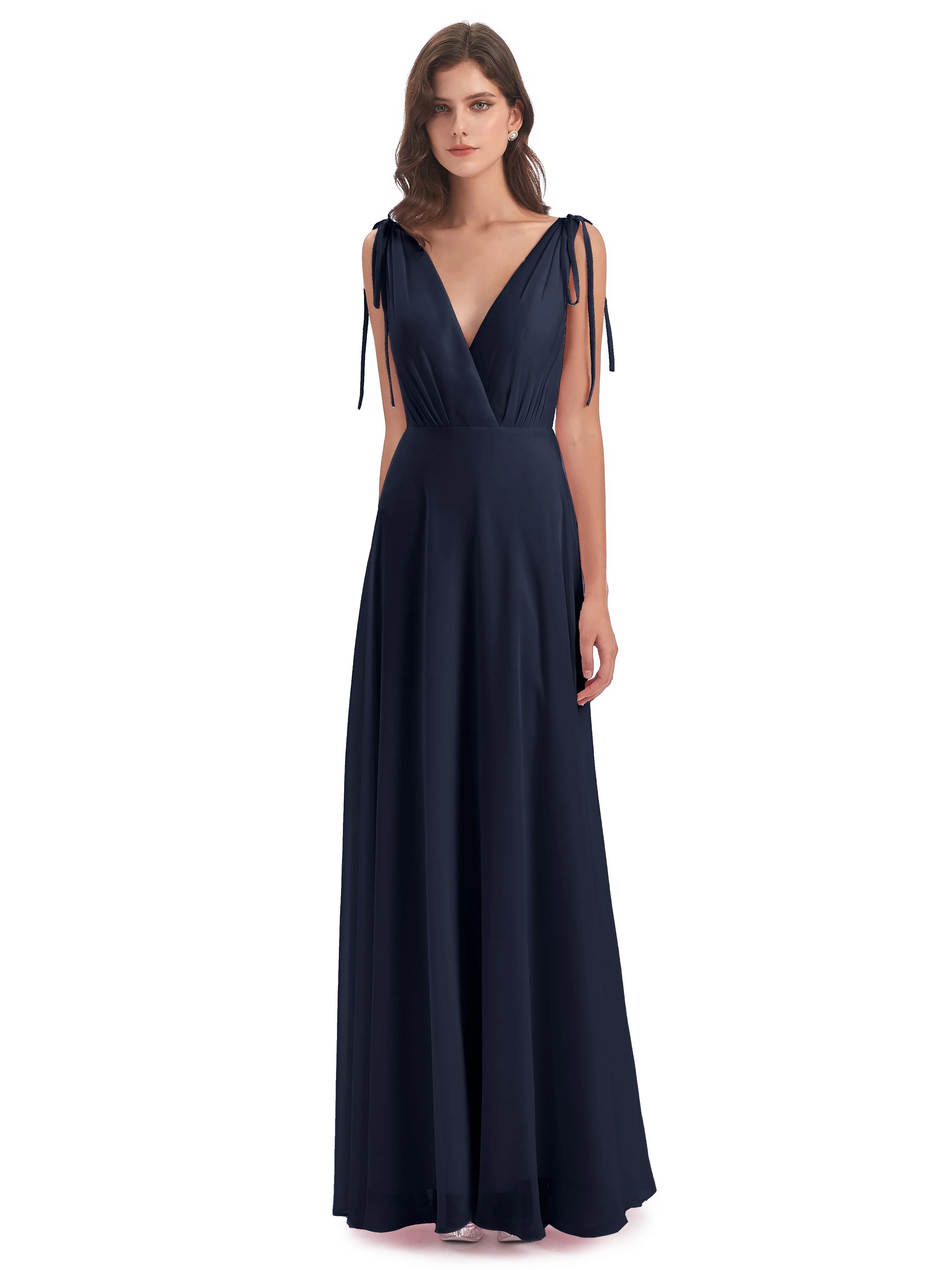 Evelyn V-neck Long Elegant Chiffon Bridesmaid Dresses