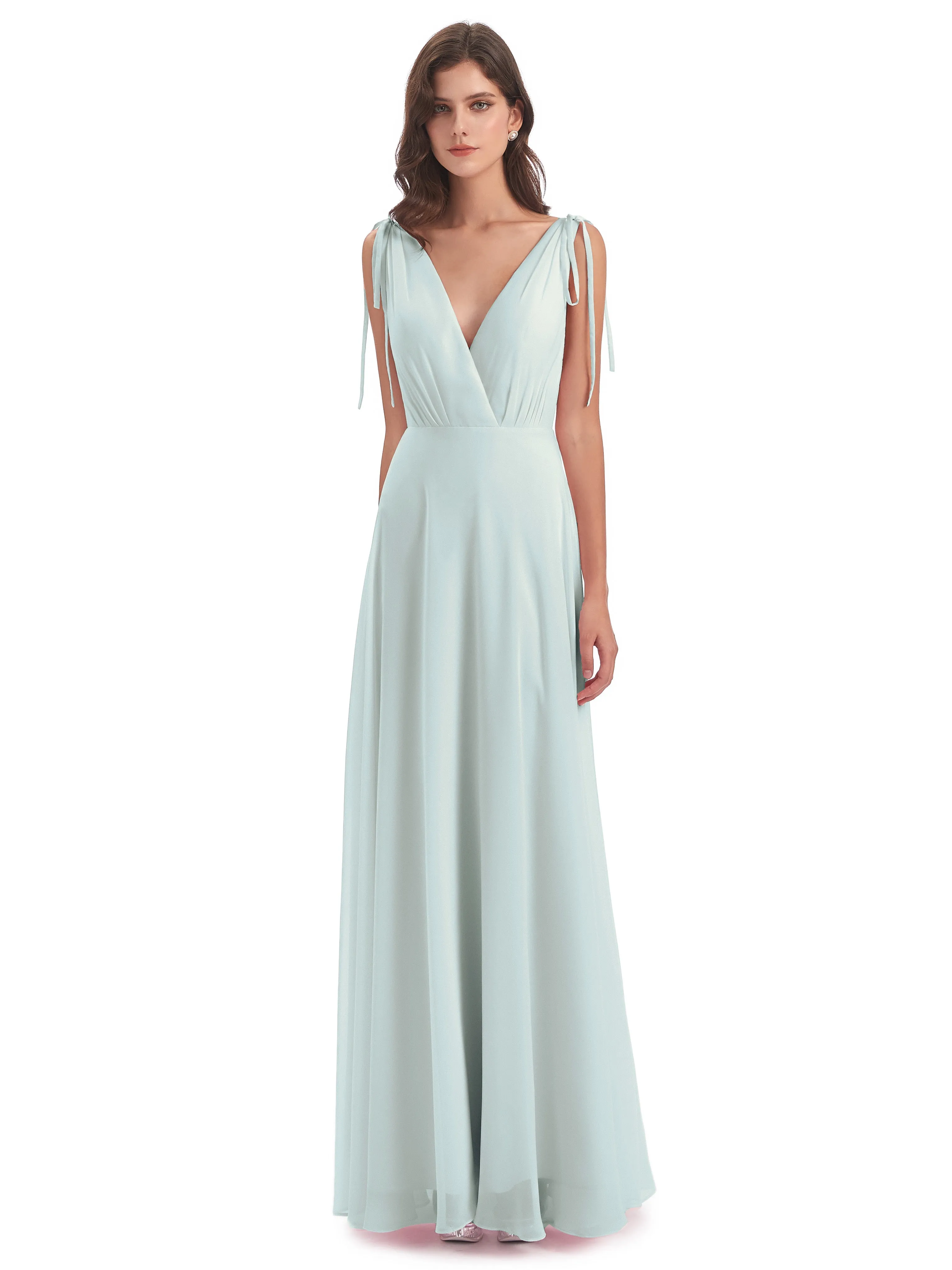 Evelyn V-neck Long Elegant Chiffon Bridesmaid Dresses