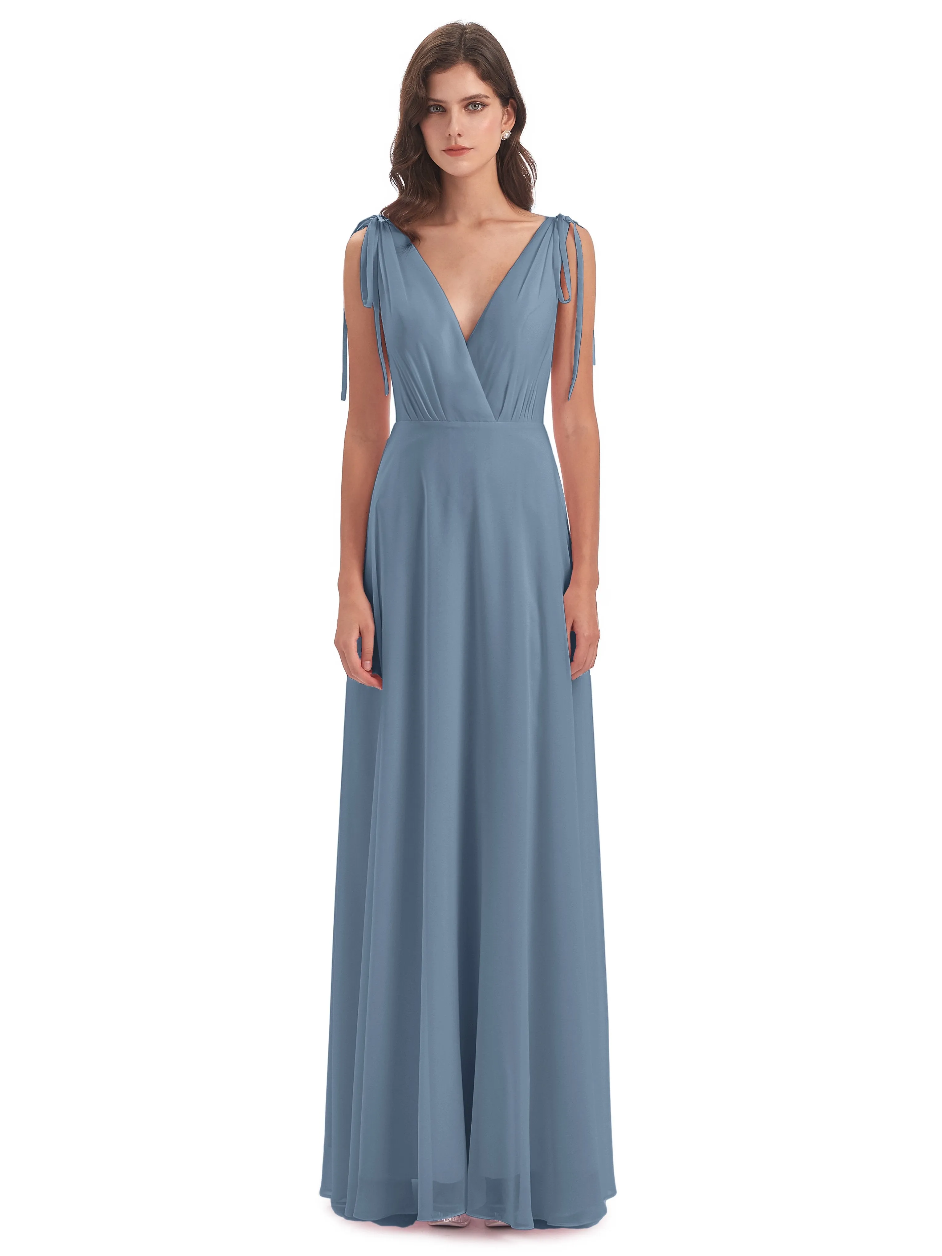 Evelyn V-neck Long Elegant Chiffon Bridesmaid Dresses