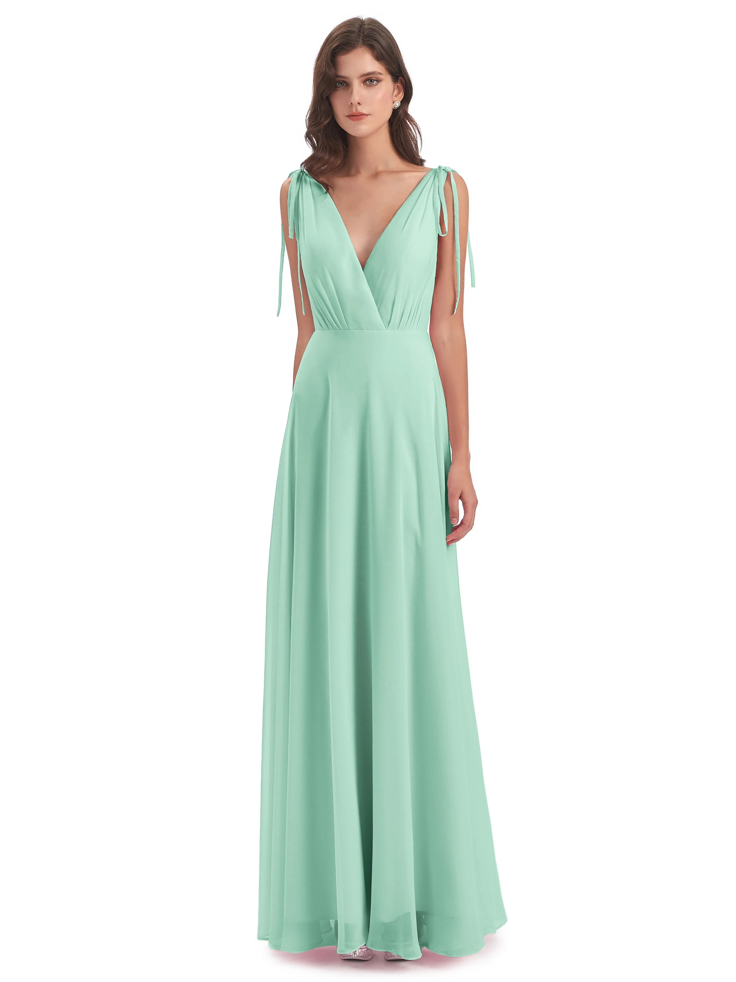 Evelyn V-neck Long Elegant Chiffon Bridesmaid Dresses