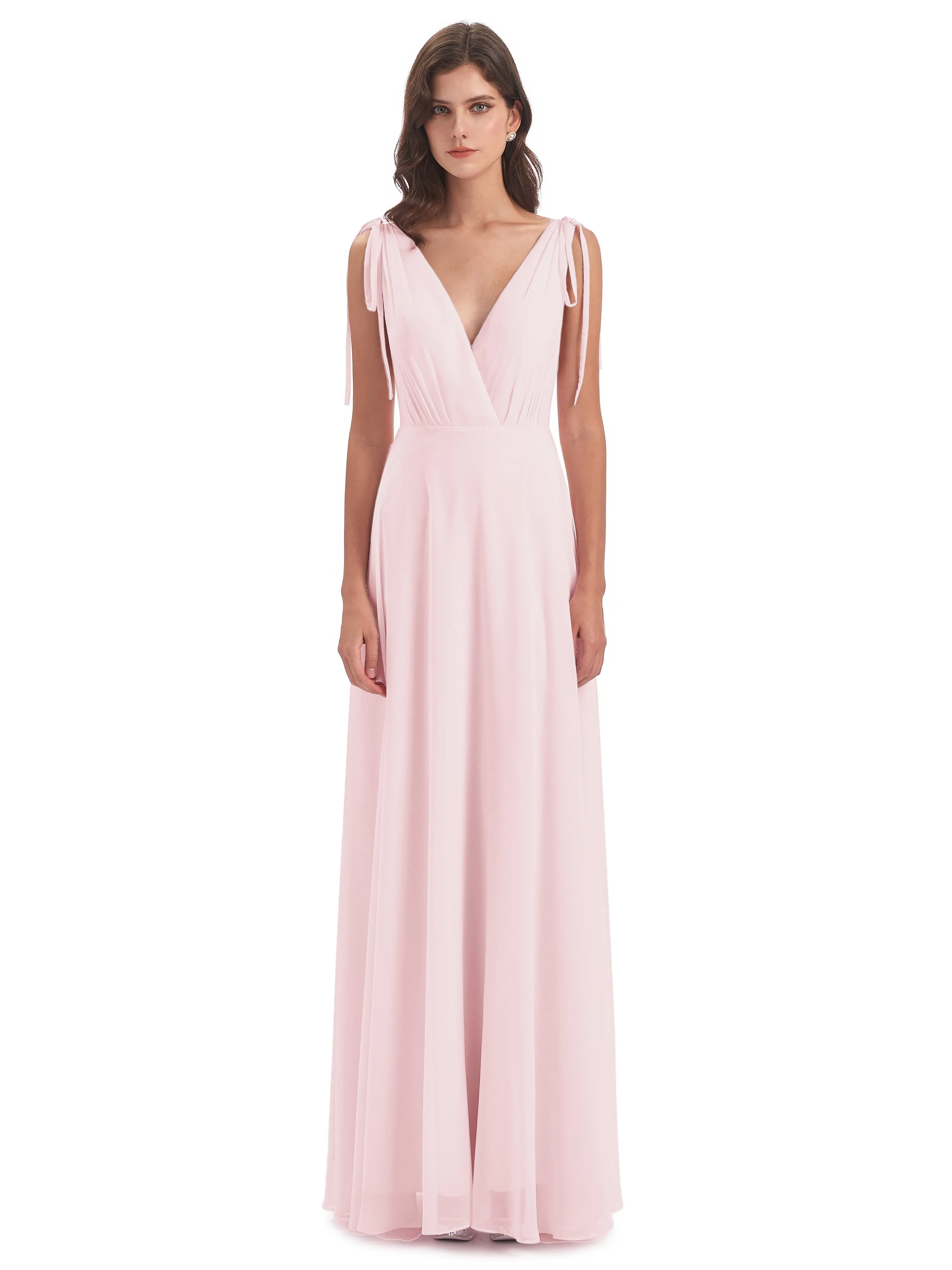 Evelyn V-neck Long Elegant Chiffon Bridesmaid Dresses