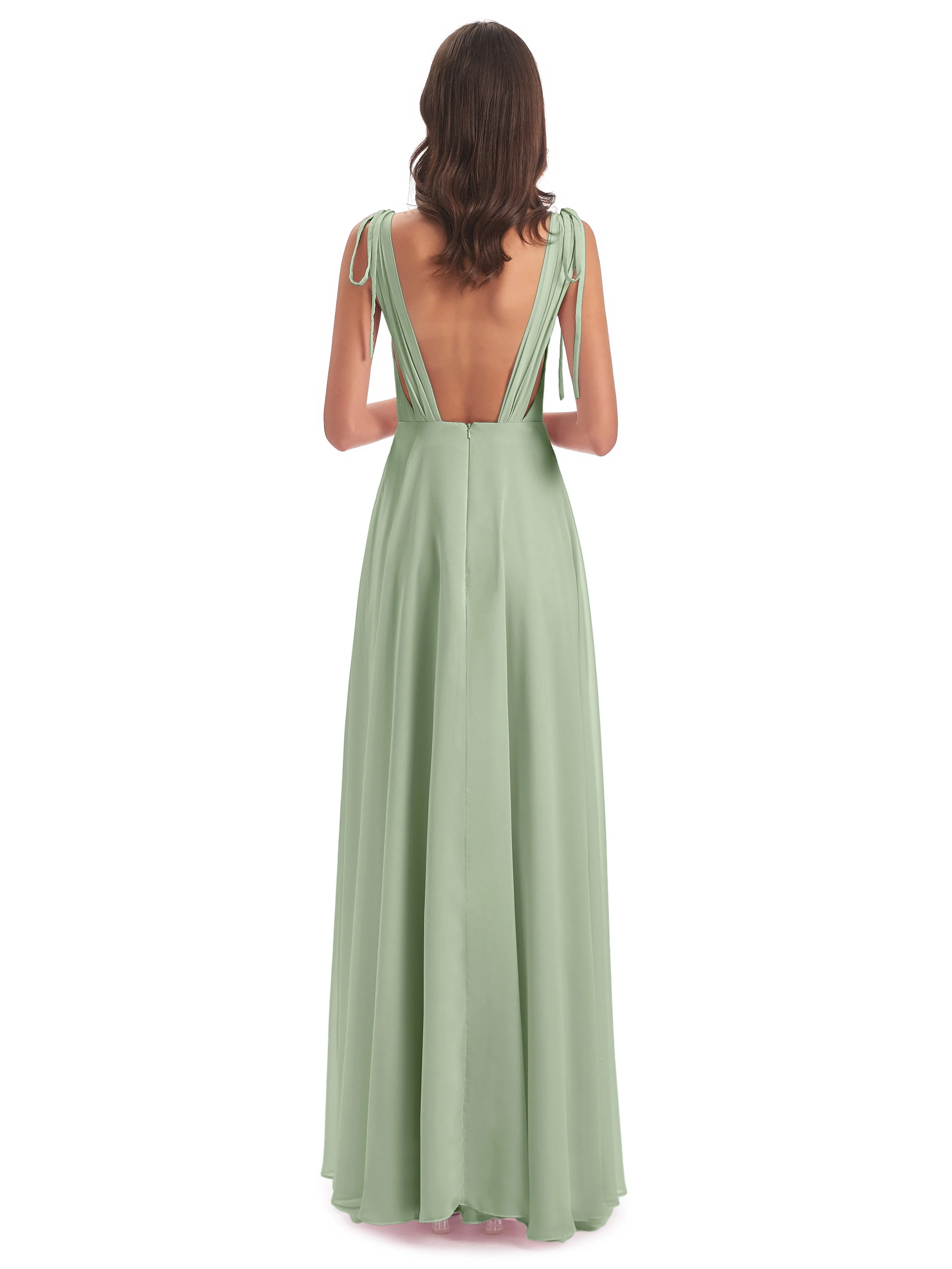 Evelyn V-neck Long Elegant Chiffon Bridesmaid Dresses