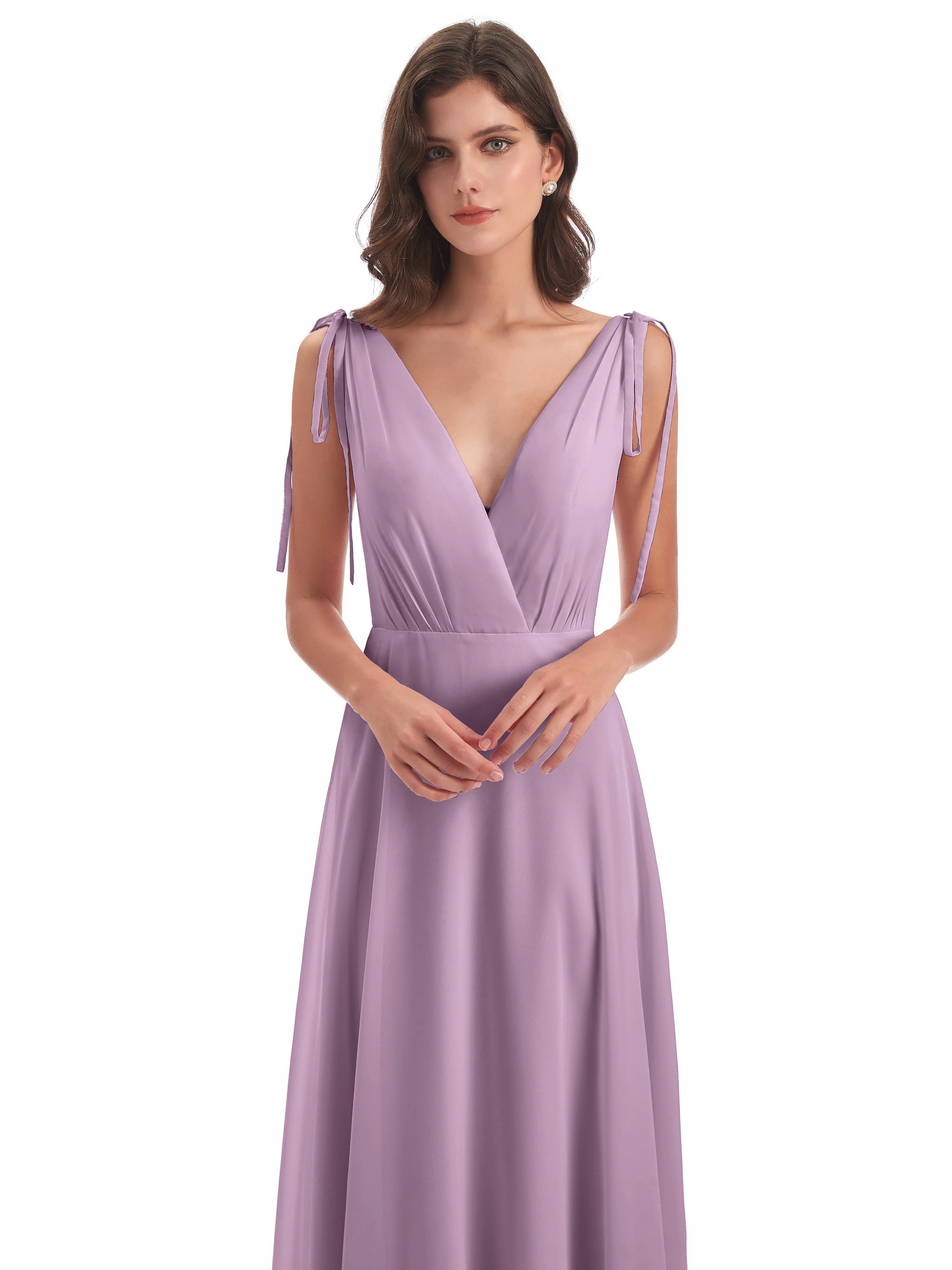 Evelyn V-neck Long Elegant Chiffon Bridesmaid Dresses