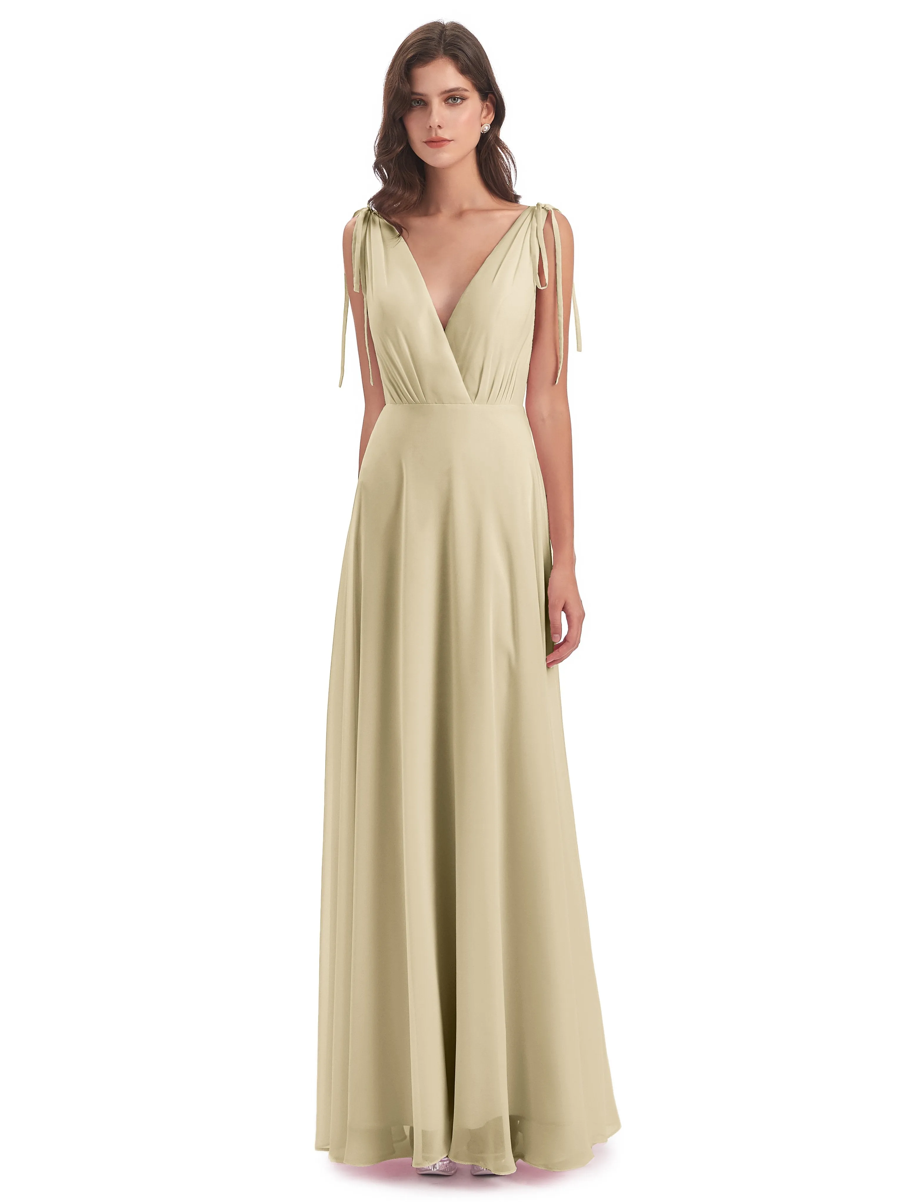 Evelyn V-neck Long Elegant Chiffon Bridesmaid Dresses