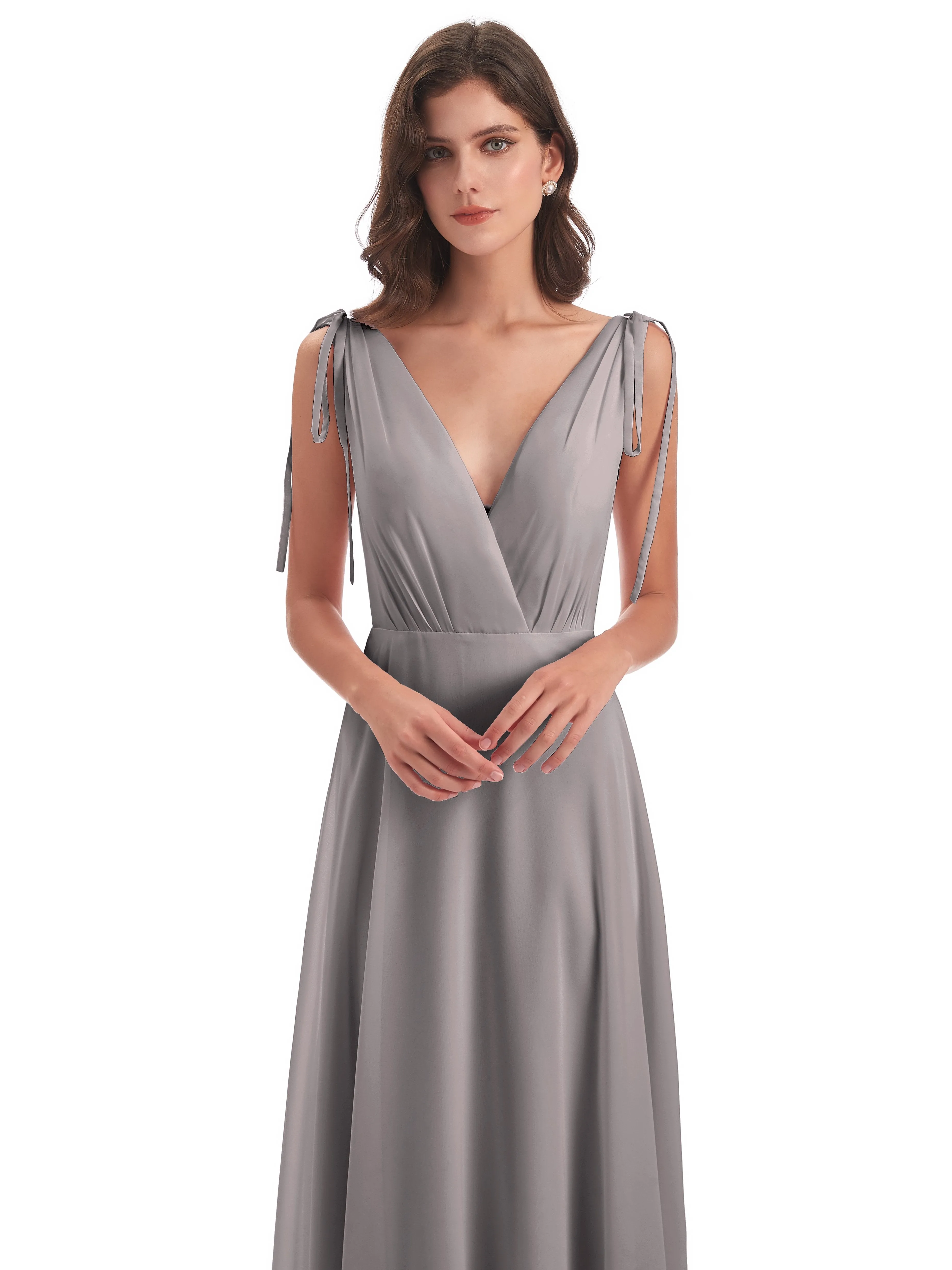 Evelyn V-neck Long Elegant Chiffon Bridesmaid Dresses