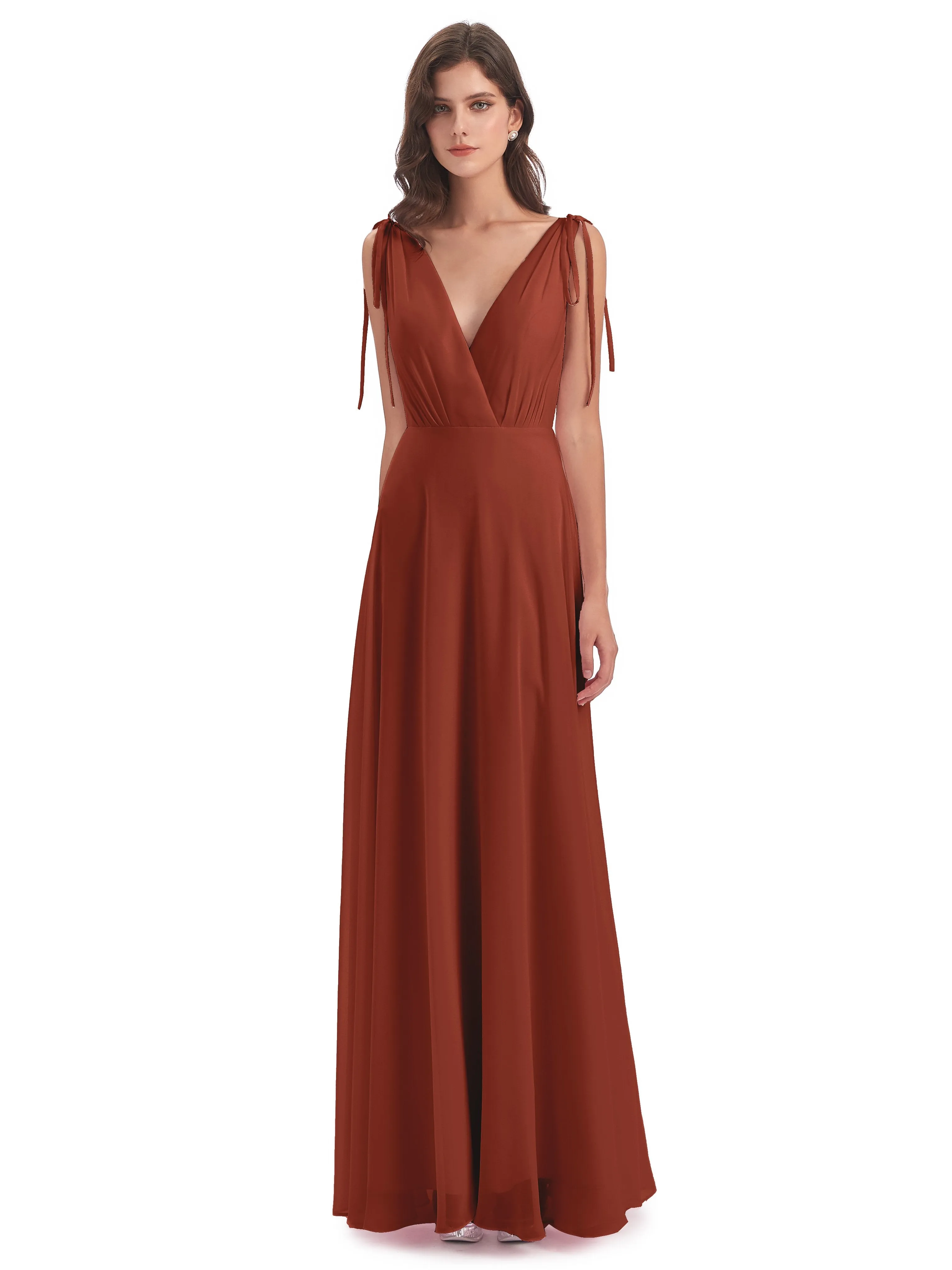 Evelyn V-neck Long Elegant Chiffon Bridesmaid Dresses