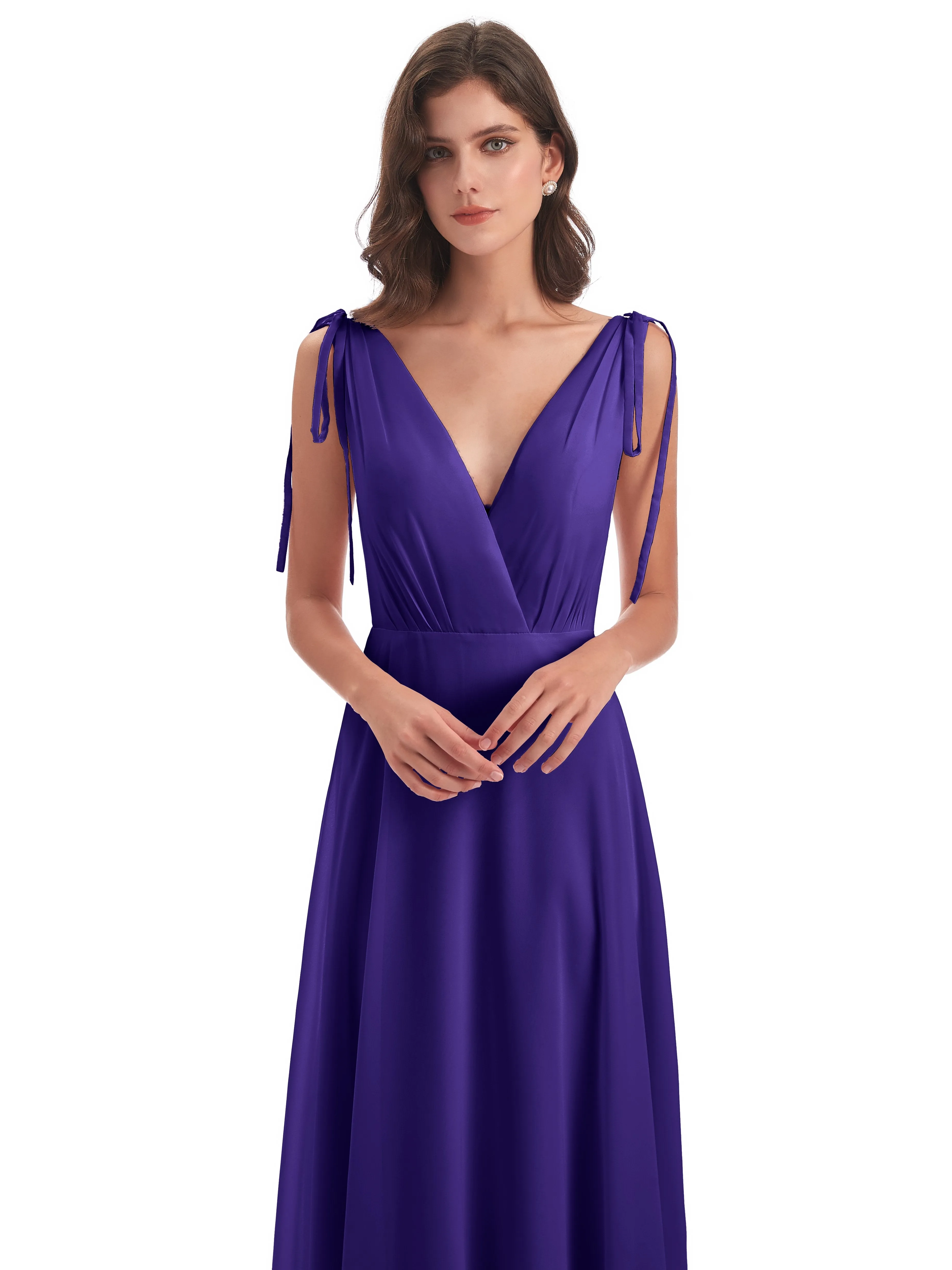 Evelyn V-neck Long Elegant Chiffon Bridesmaid Dresses