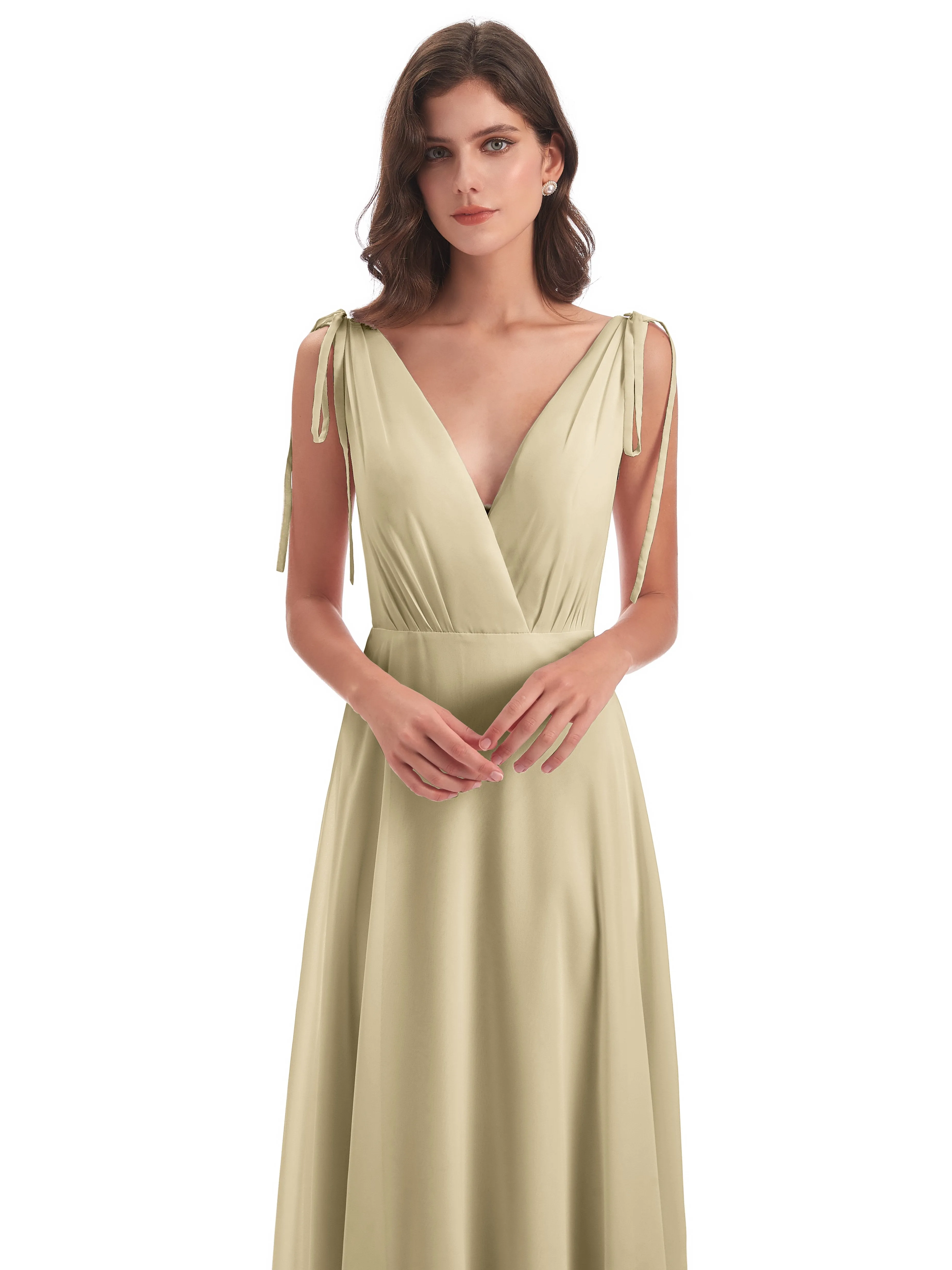 Evelyn V-neck Long Elegant Chiffon Bridesmaid Dresses