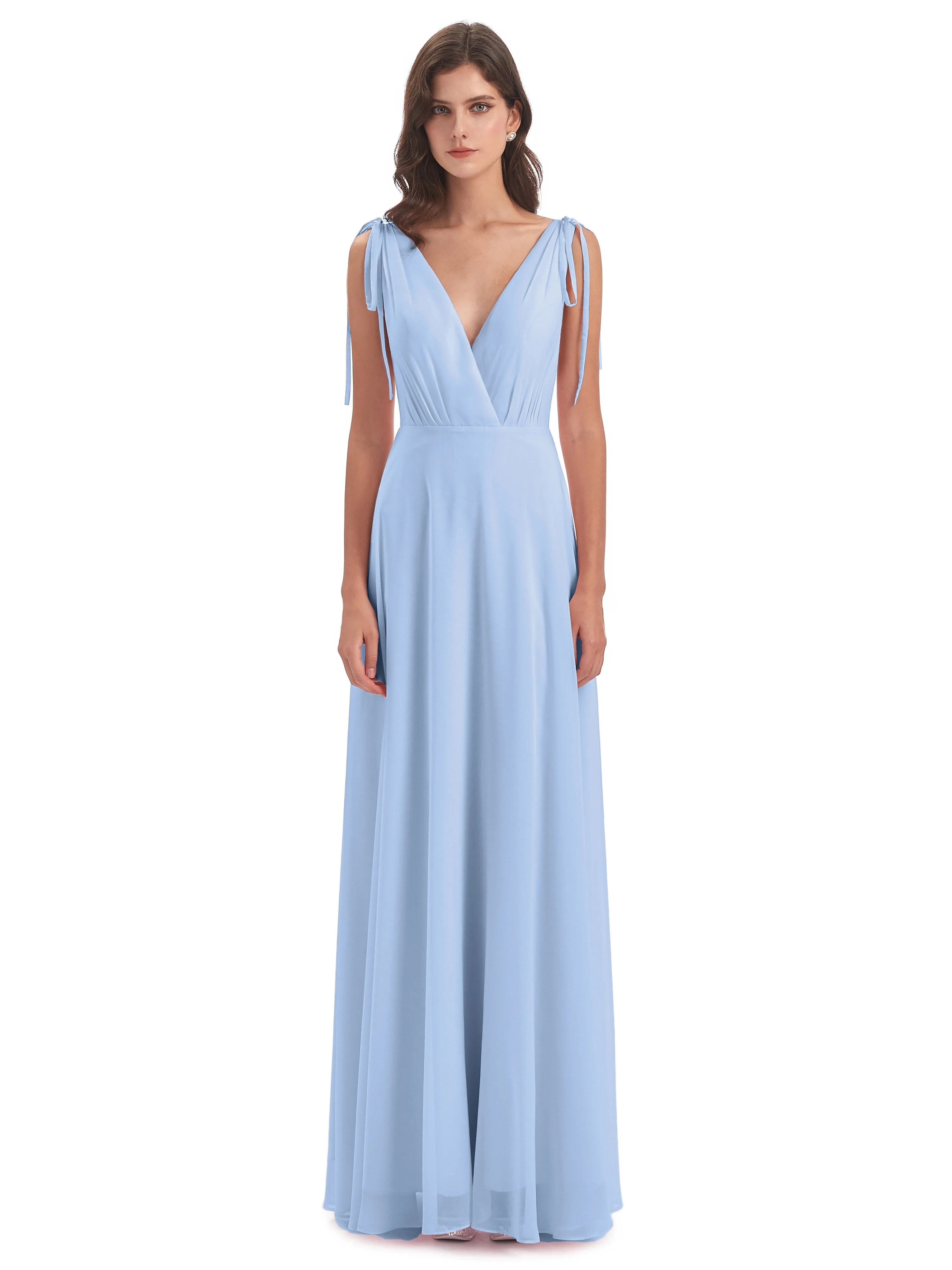 Evelyn V-neck Long Elegant Chiffon Bridesmaid Dresses