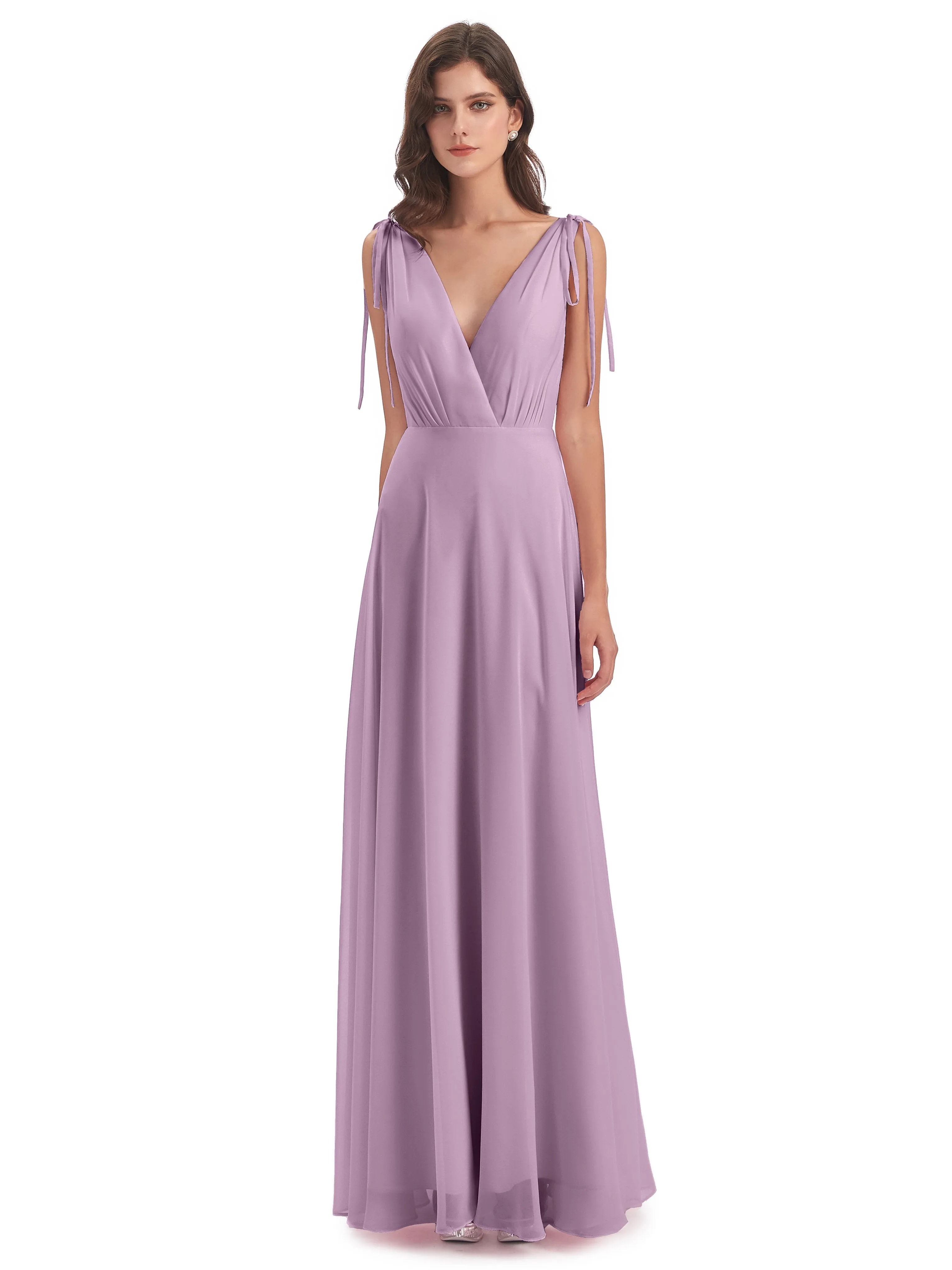 Evelyn V-neck Long Elegant Chiffon Bridesmaid Dresses