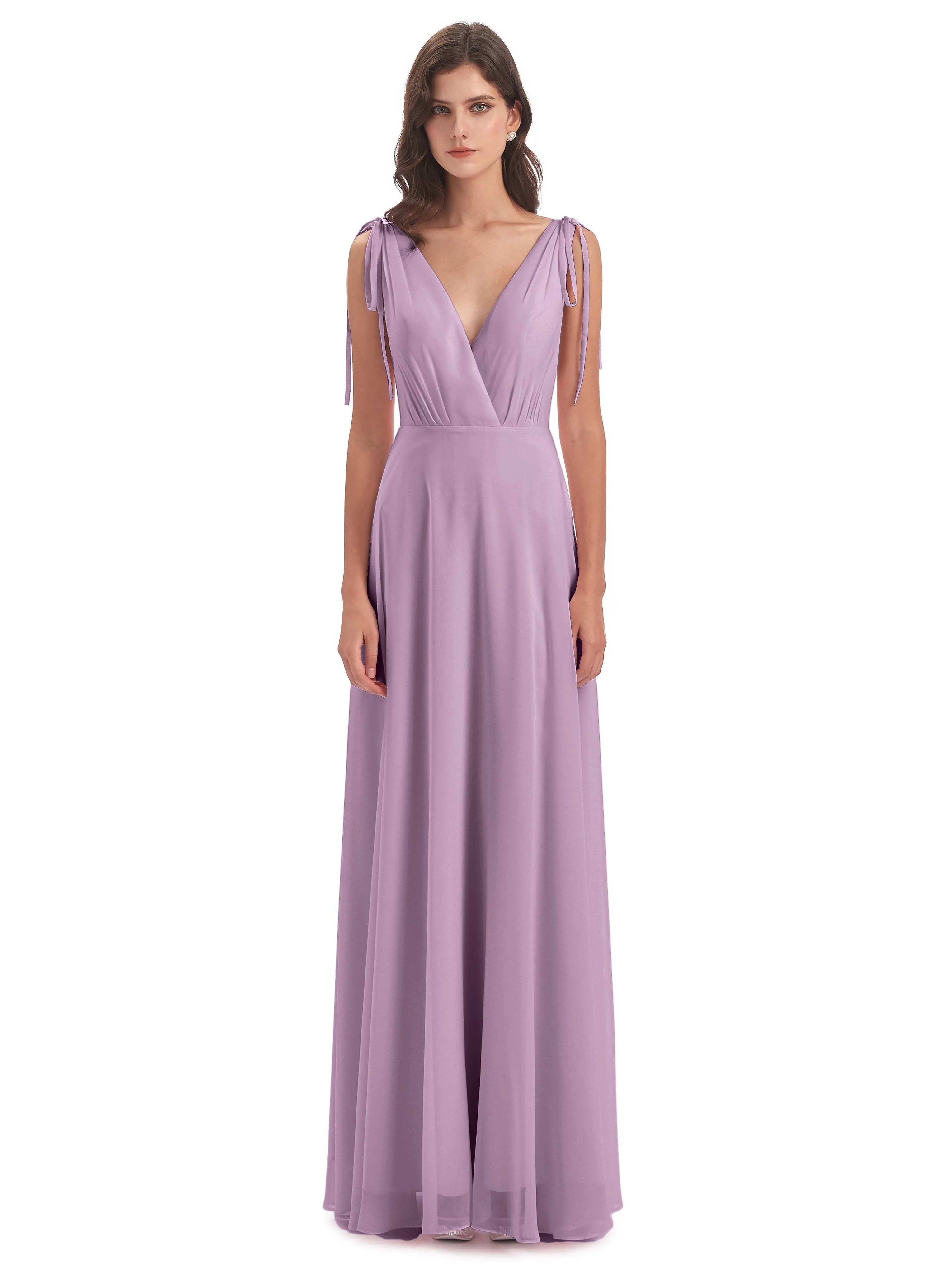 Evelyn V-neck Long Elegant Chiffon Bridesmaid Dresses