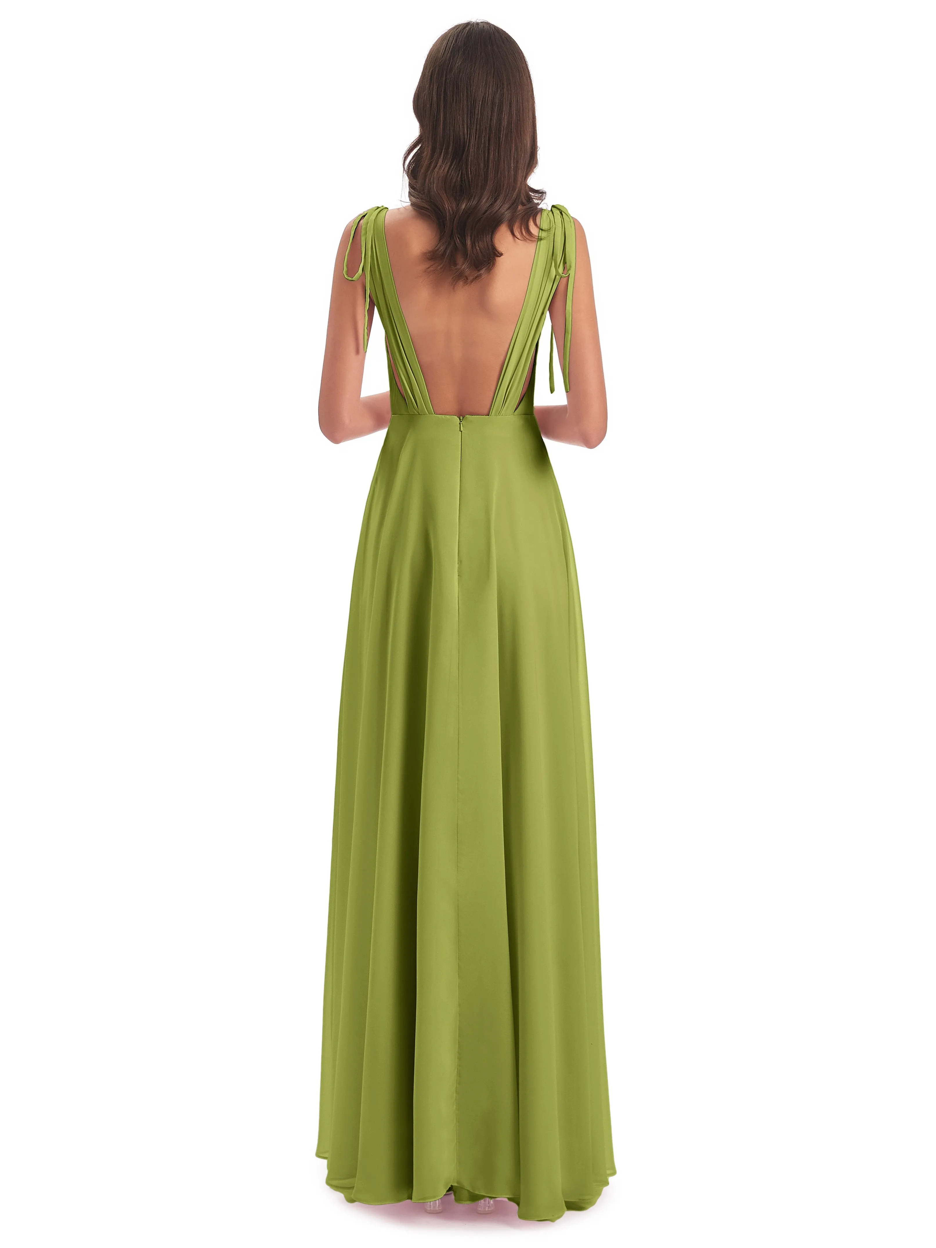 Evelyn V-neck Long Elegant Chiffon Bridesmaid Dresses