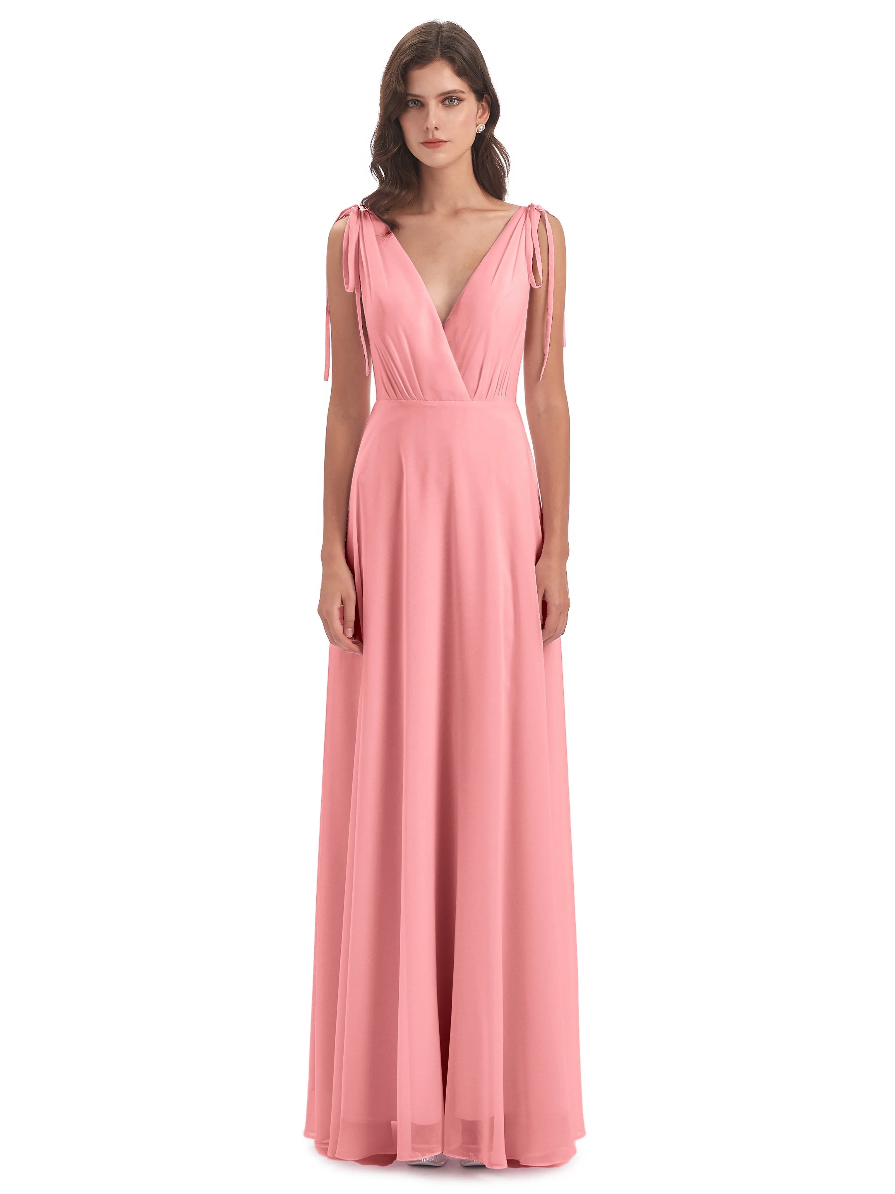 Evelyn V-neck Long Elegant Chiffon Bridesmaid Dresses