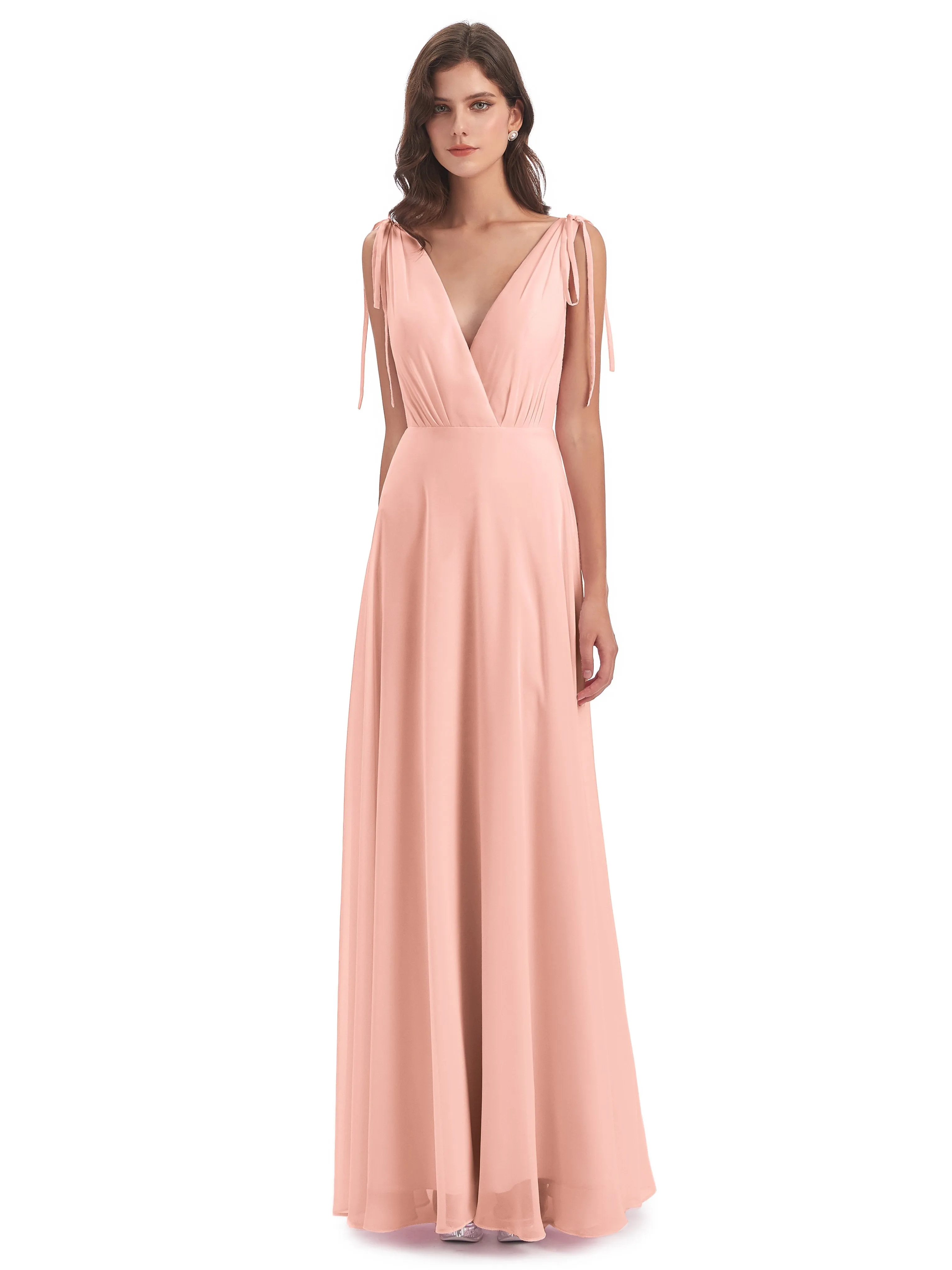 Evelyn V-neck Long Elegant Chiffon Bridesmaid Dresses