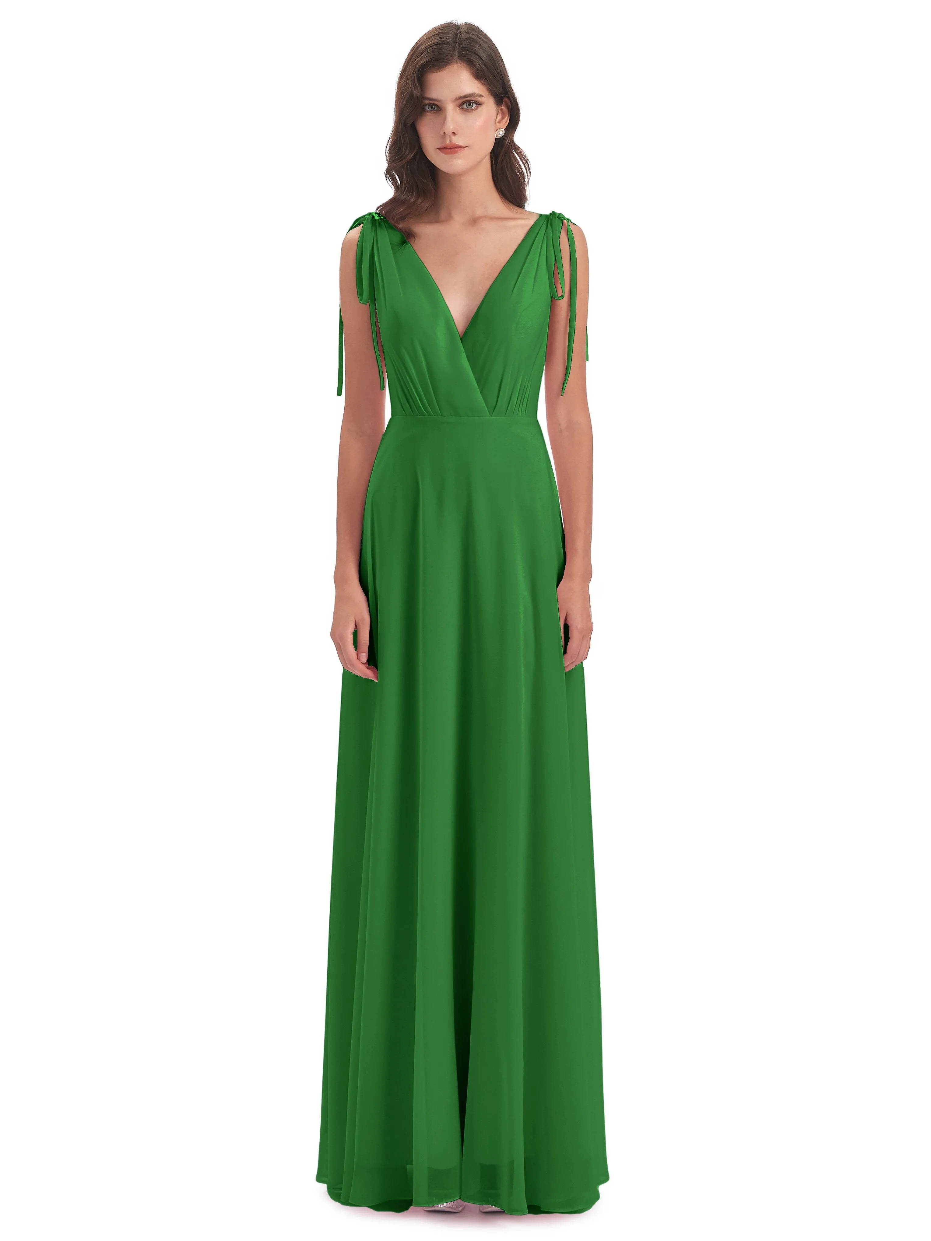 Evelyn V-neck Long Elegant Chiffon Bridesmaid Dresses