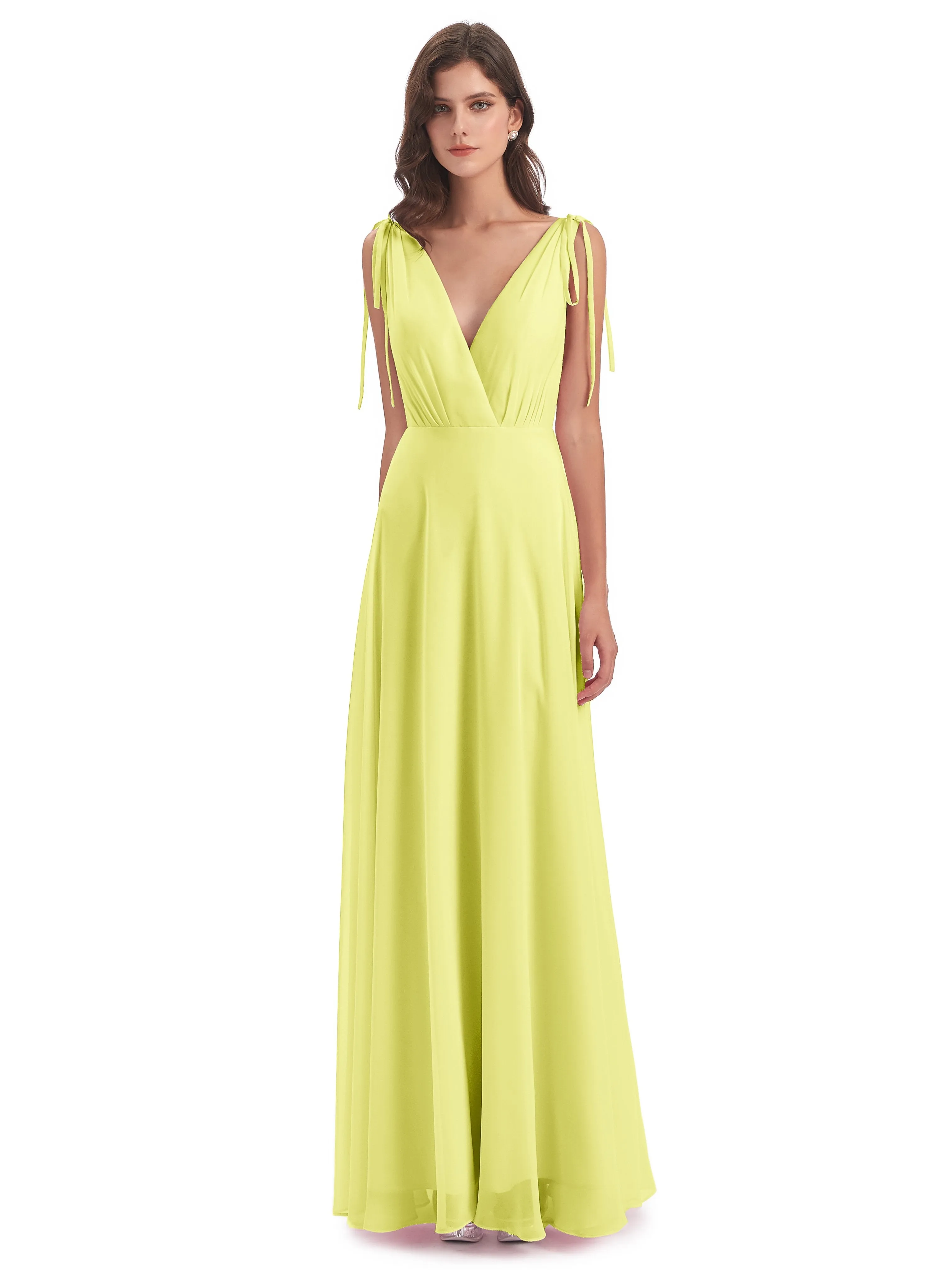 Evelyn V-neck Long Elegant Chiffon Bridesmaid Dresses