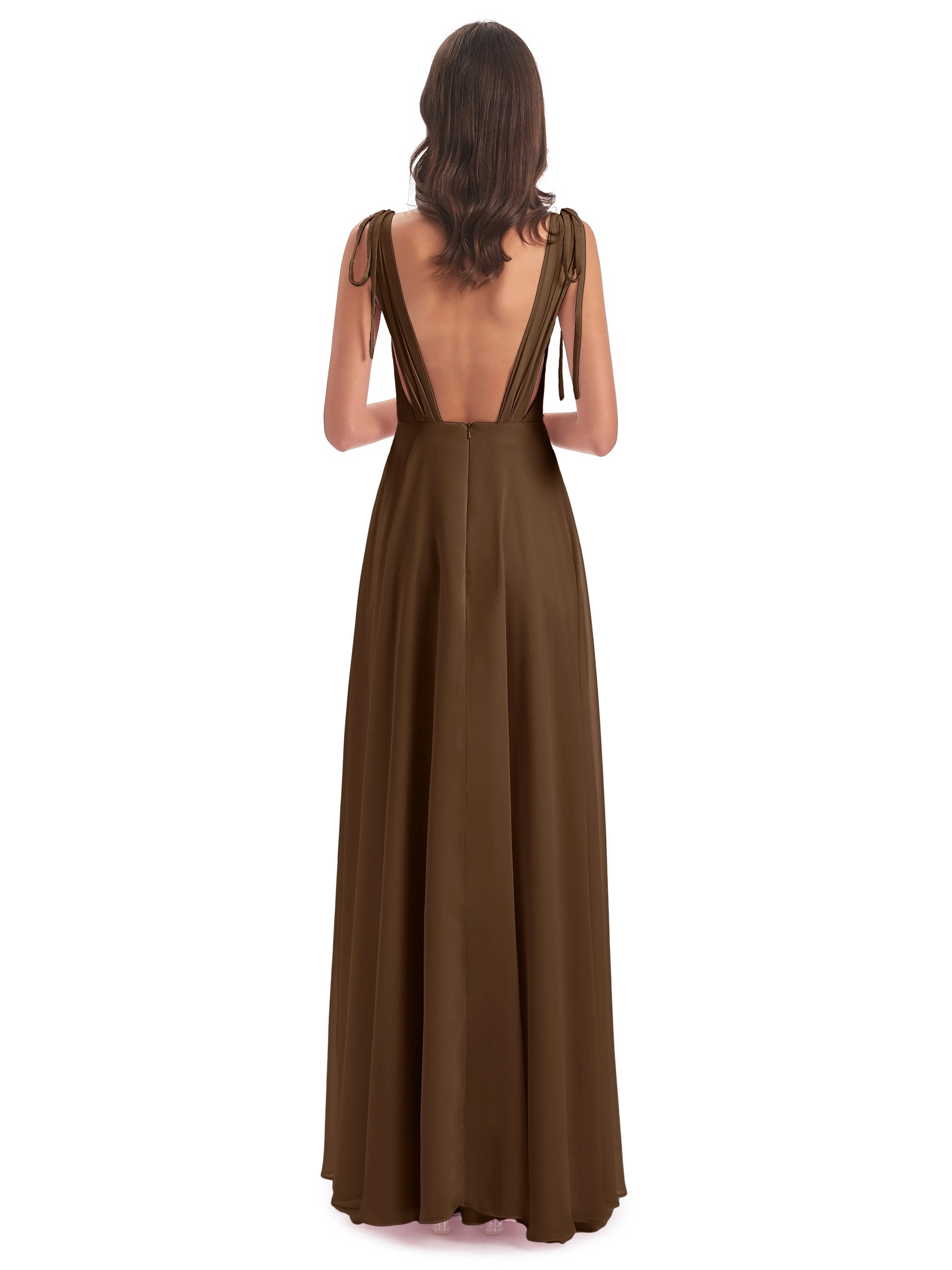 Evelyn V-neck Long Elegant Chiffon Bridesmaid Dresses