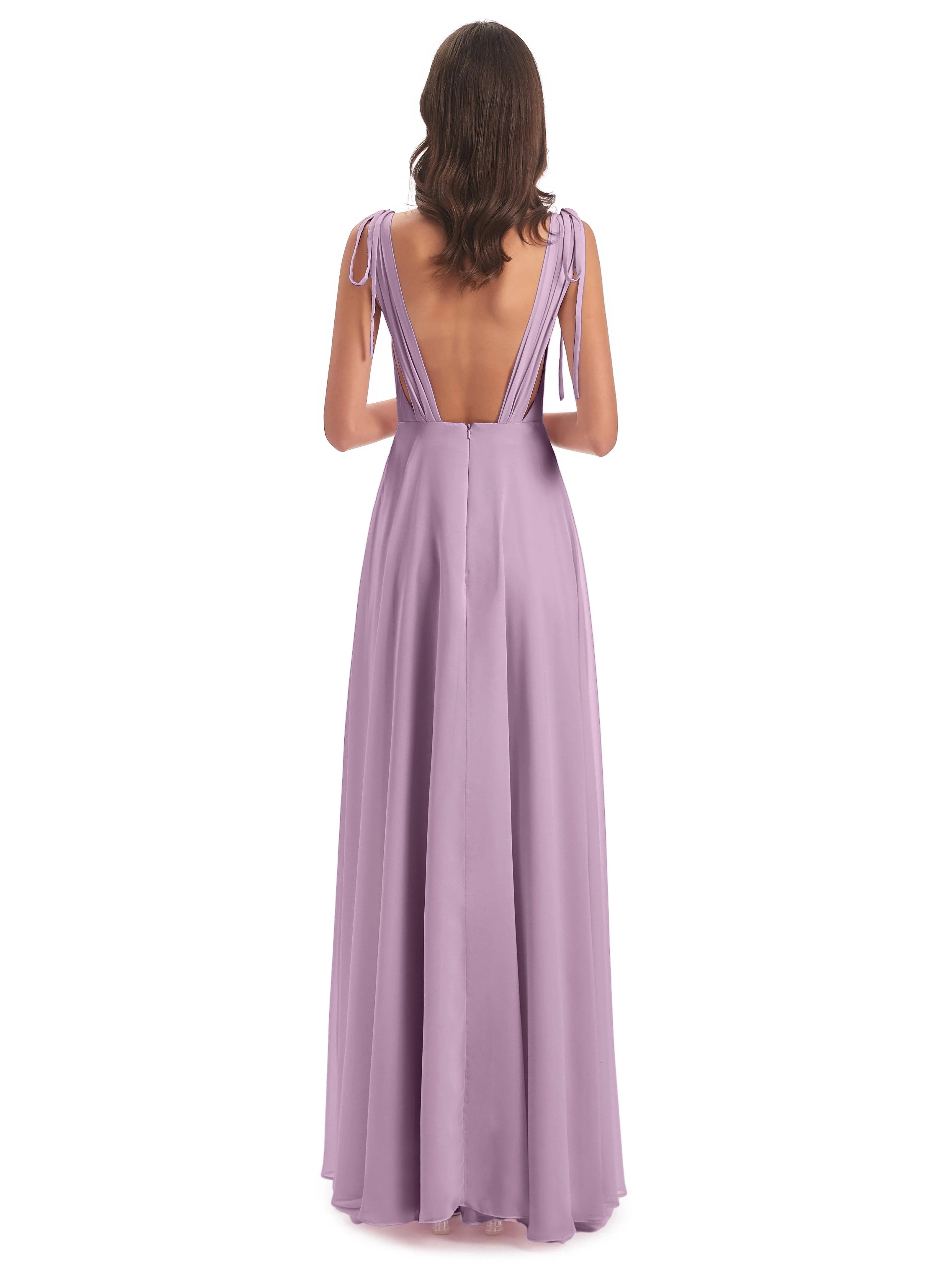 Evelyn V-neck Long Elegant Chiffon Bridesmaid Dresses