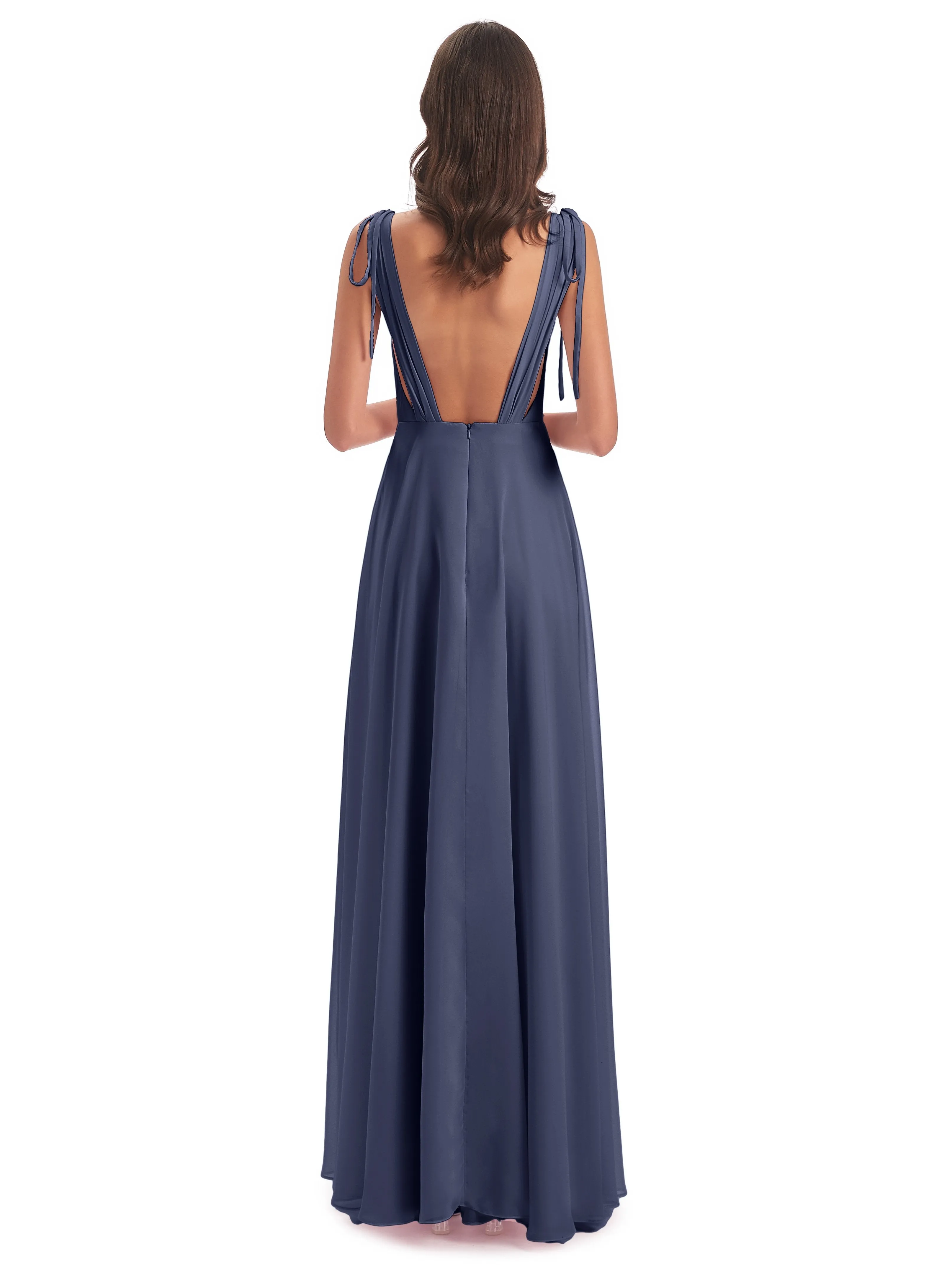 Evelyn V-neck Long Elegant Chiffon Bridesmaid Dresses