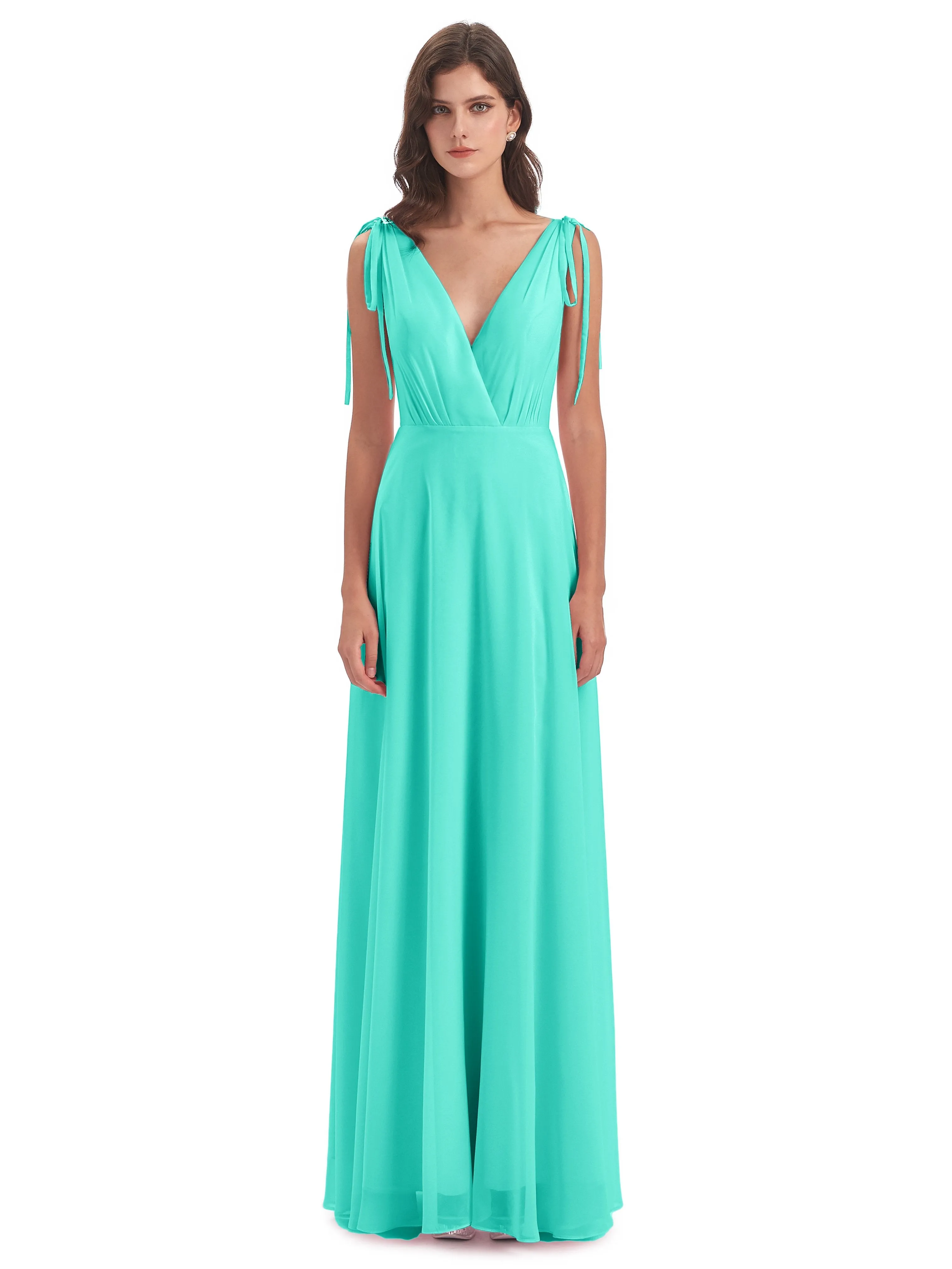 Evelyn V-neck Long Elegant Chiffon Bridesmaid Dresses