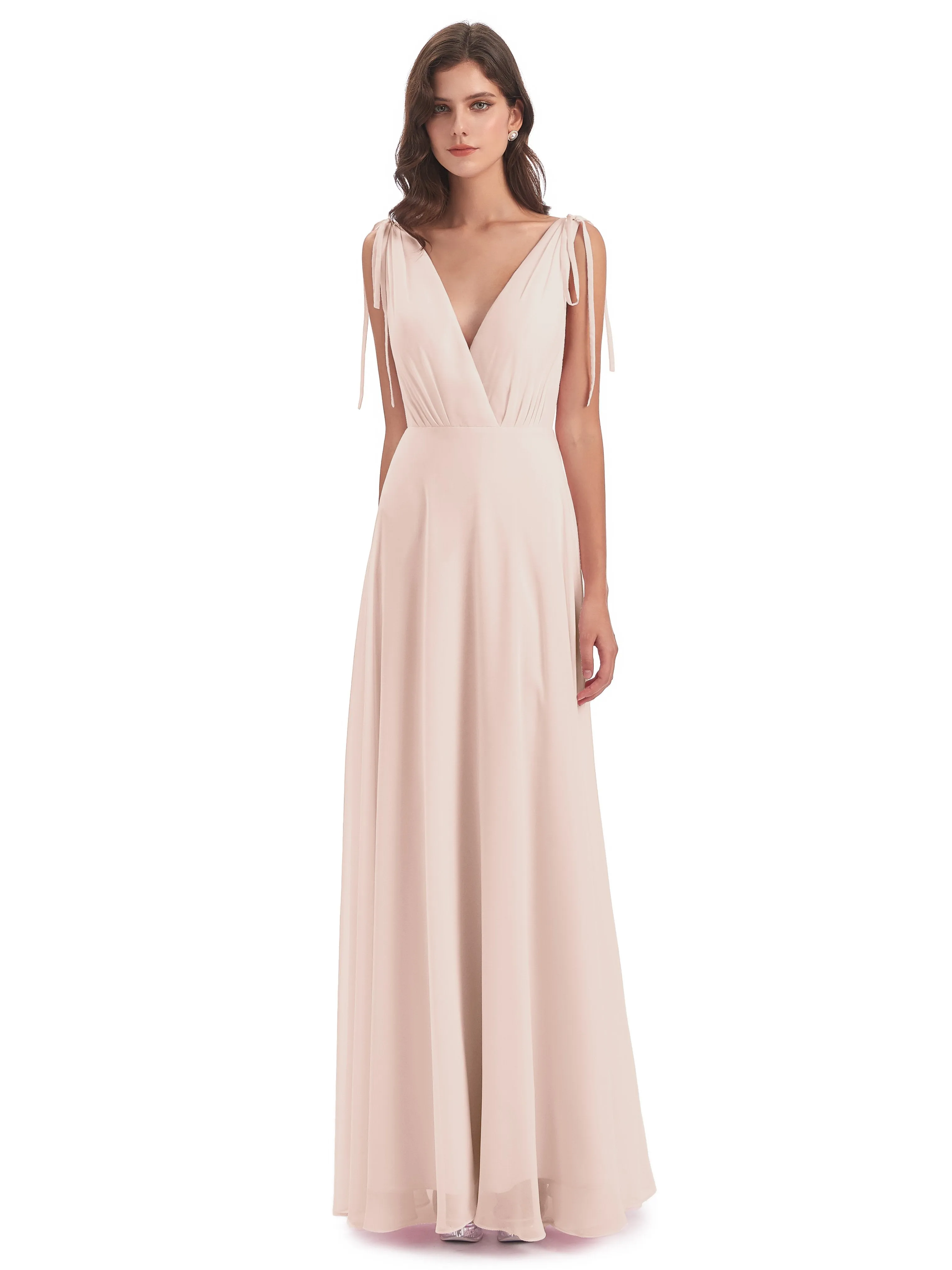 Evelyn V-neck Long Elegant Chiffon Bridesmaid Dresses