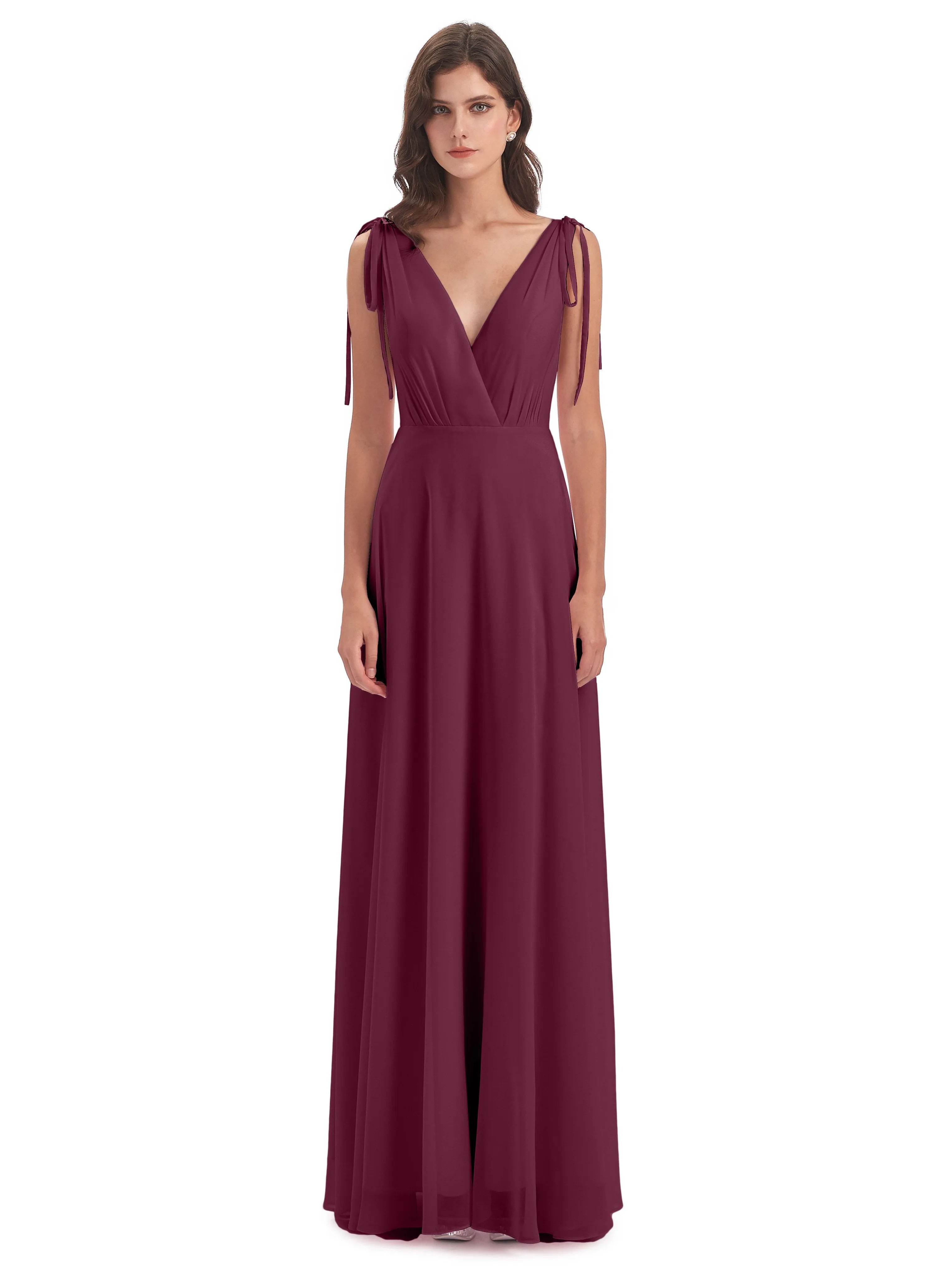 Evelyn V-neck Long Elegant Chiffon Bridesmaid Dresses