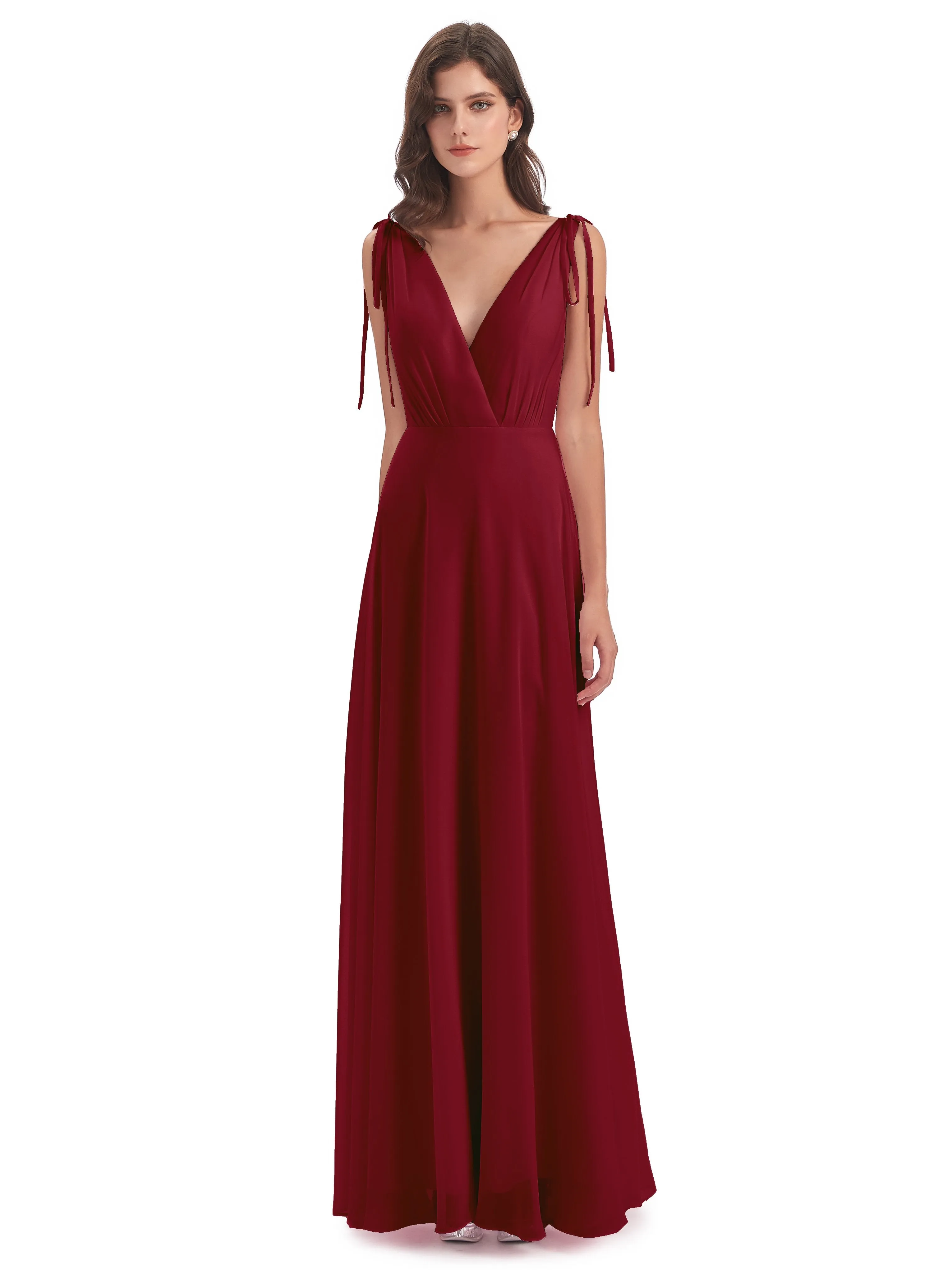 Evelyn V-neck Long Elegant Chiffon Bridesmaid Dresses