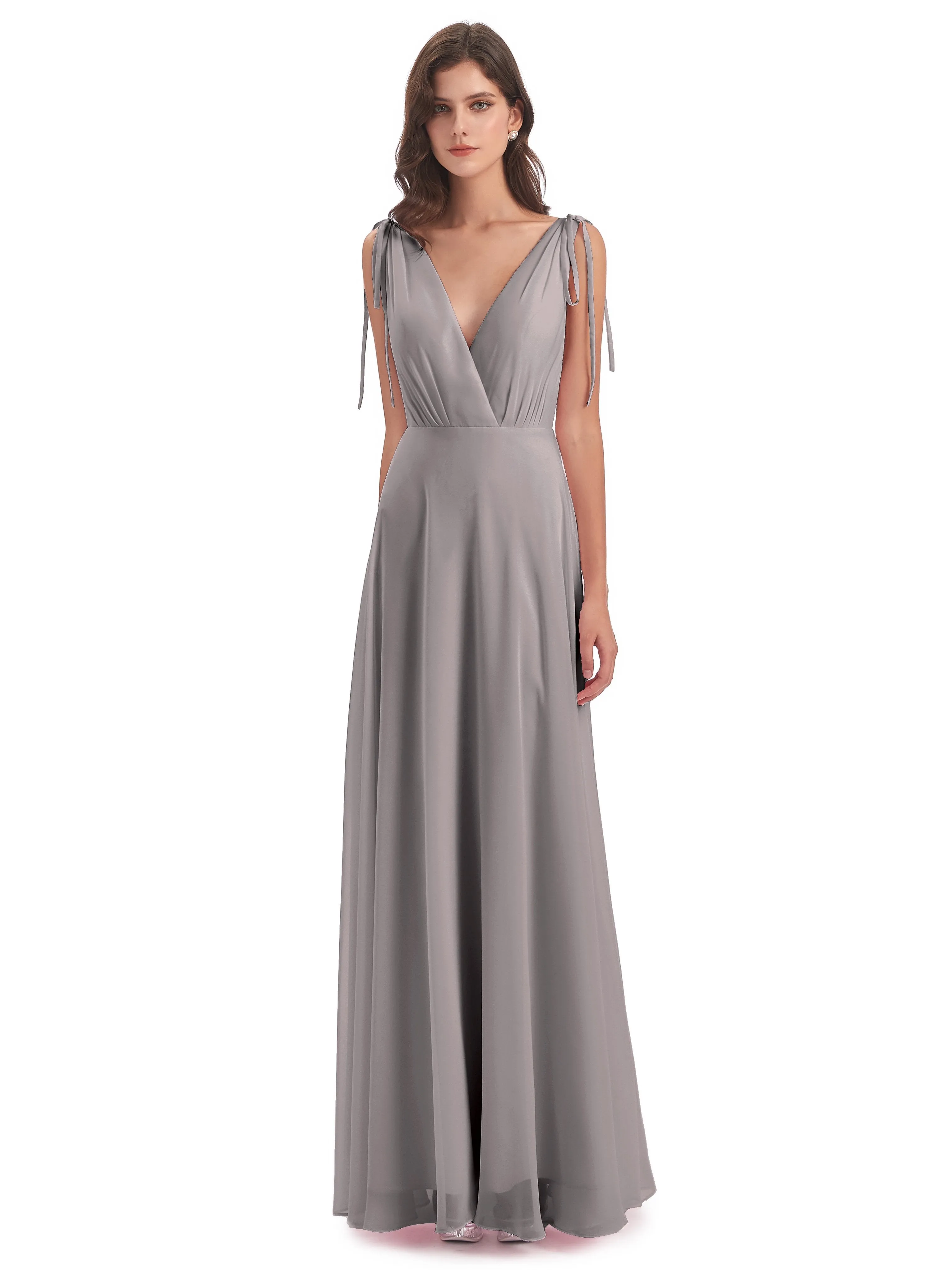 Evelyn V-neck Long Elegant Chiffon Bridesmaid Dresses