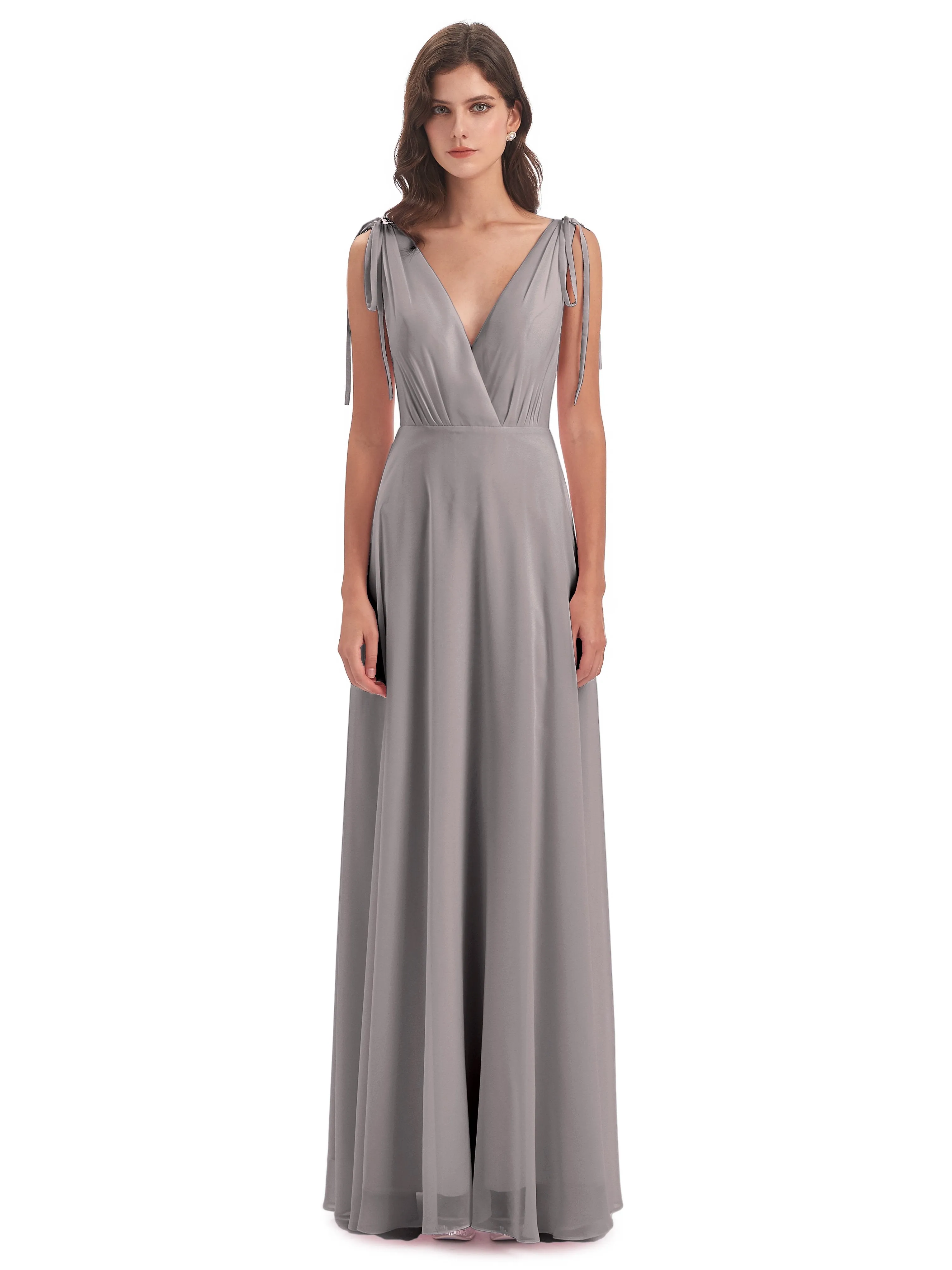 Evelyn V-neck Long Elegant Chiffon Bridesmaid Dresses