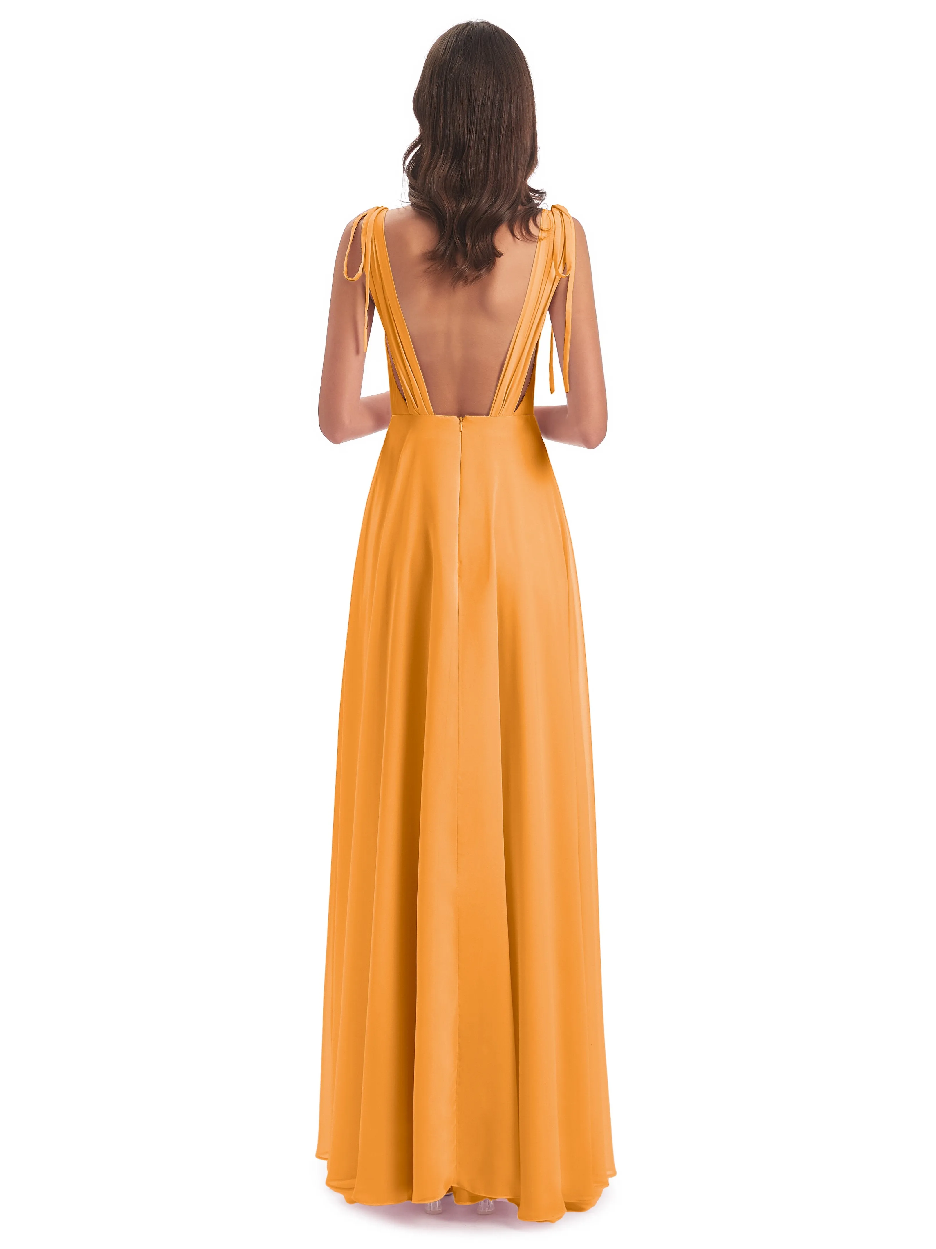 Evelyn V-neck Long Elegant Chiffon Bridesmaid Dresses