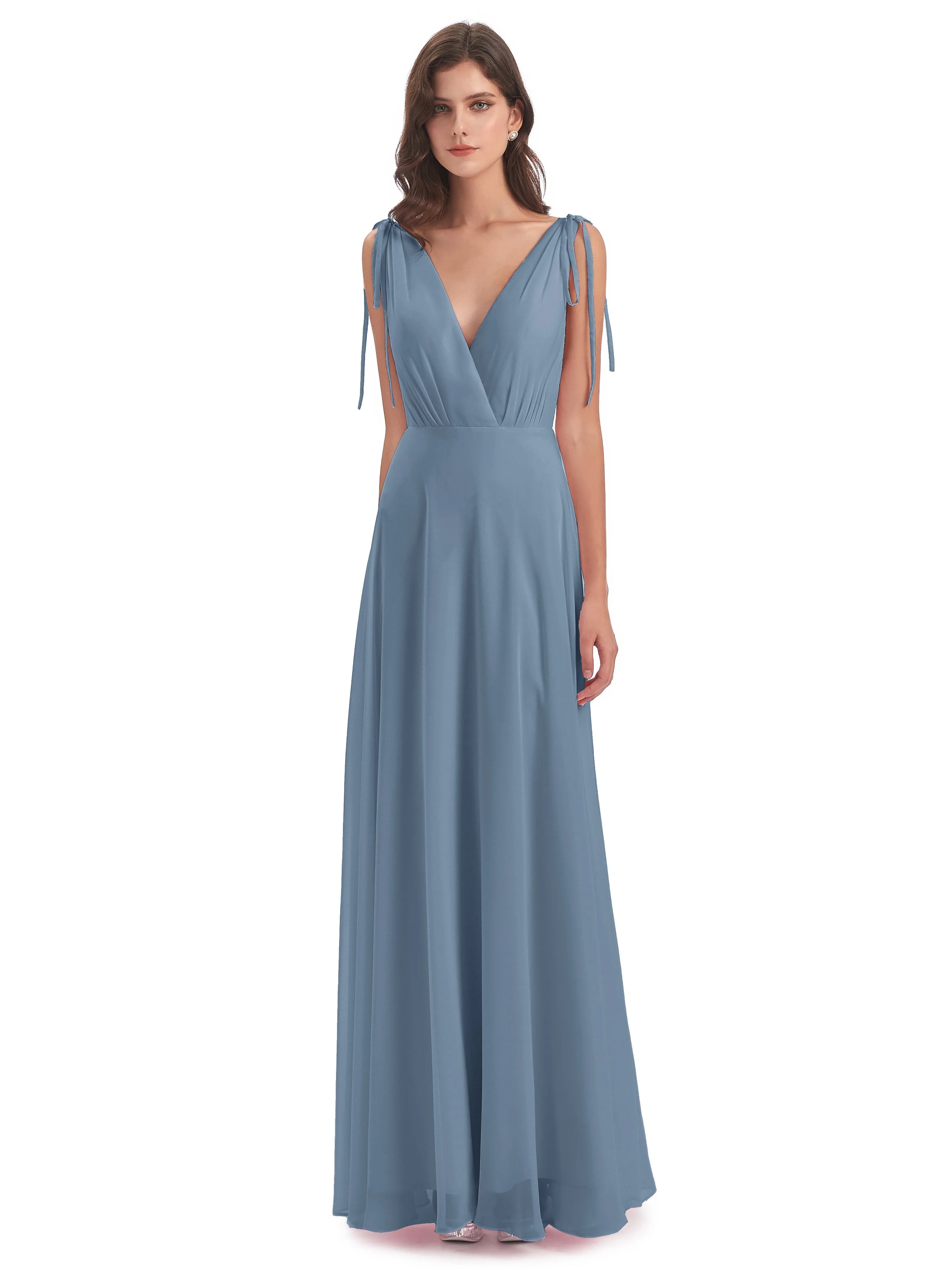 Evelyn V-neck Long Elegant Chiffon Bridesmaid Dresses