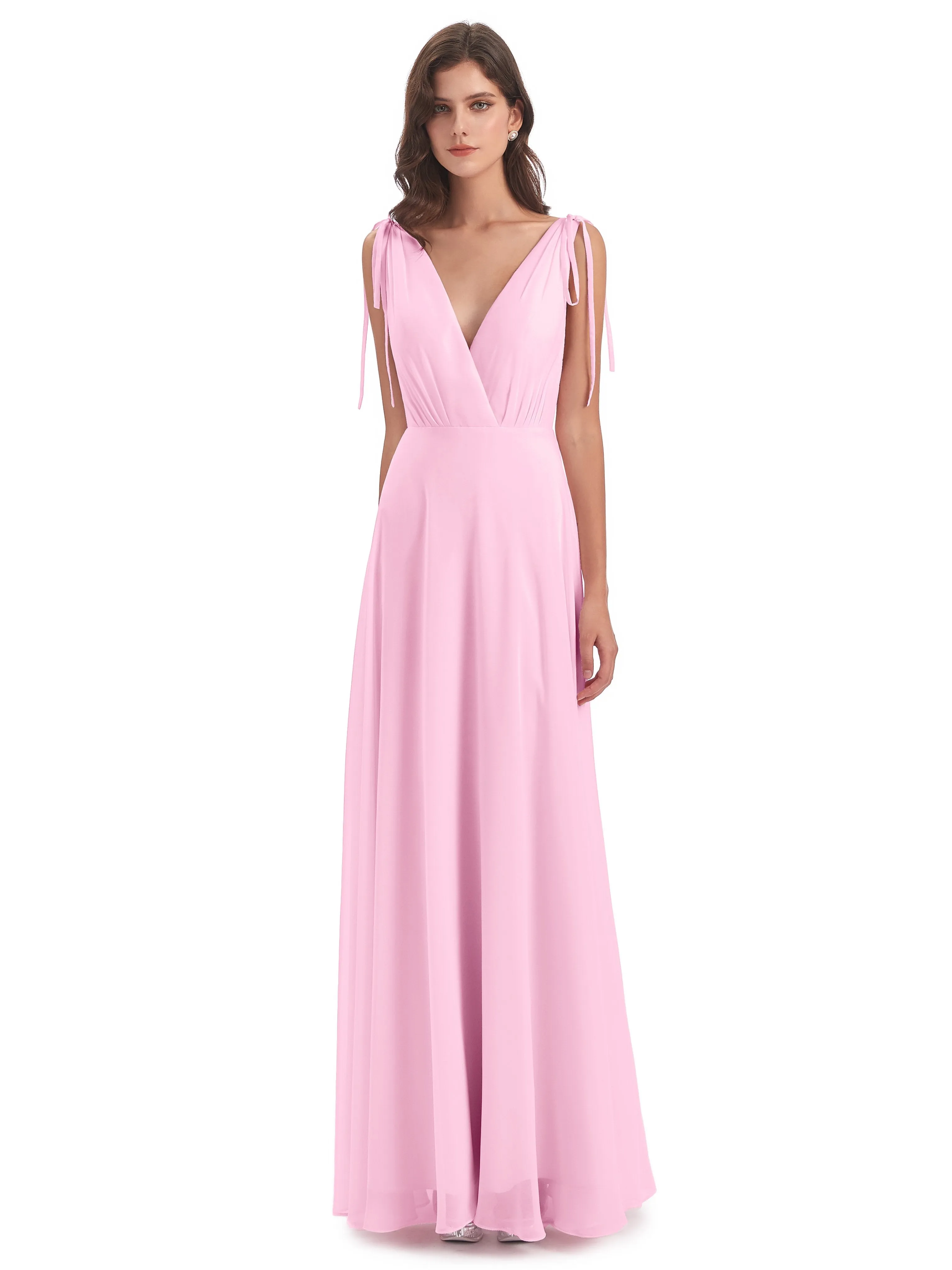 Evelyn V-neck Long Elegant Chiffon Bridesmaid Dresses