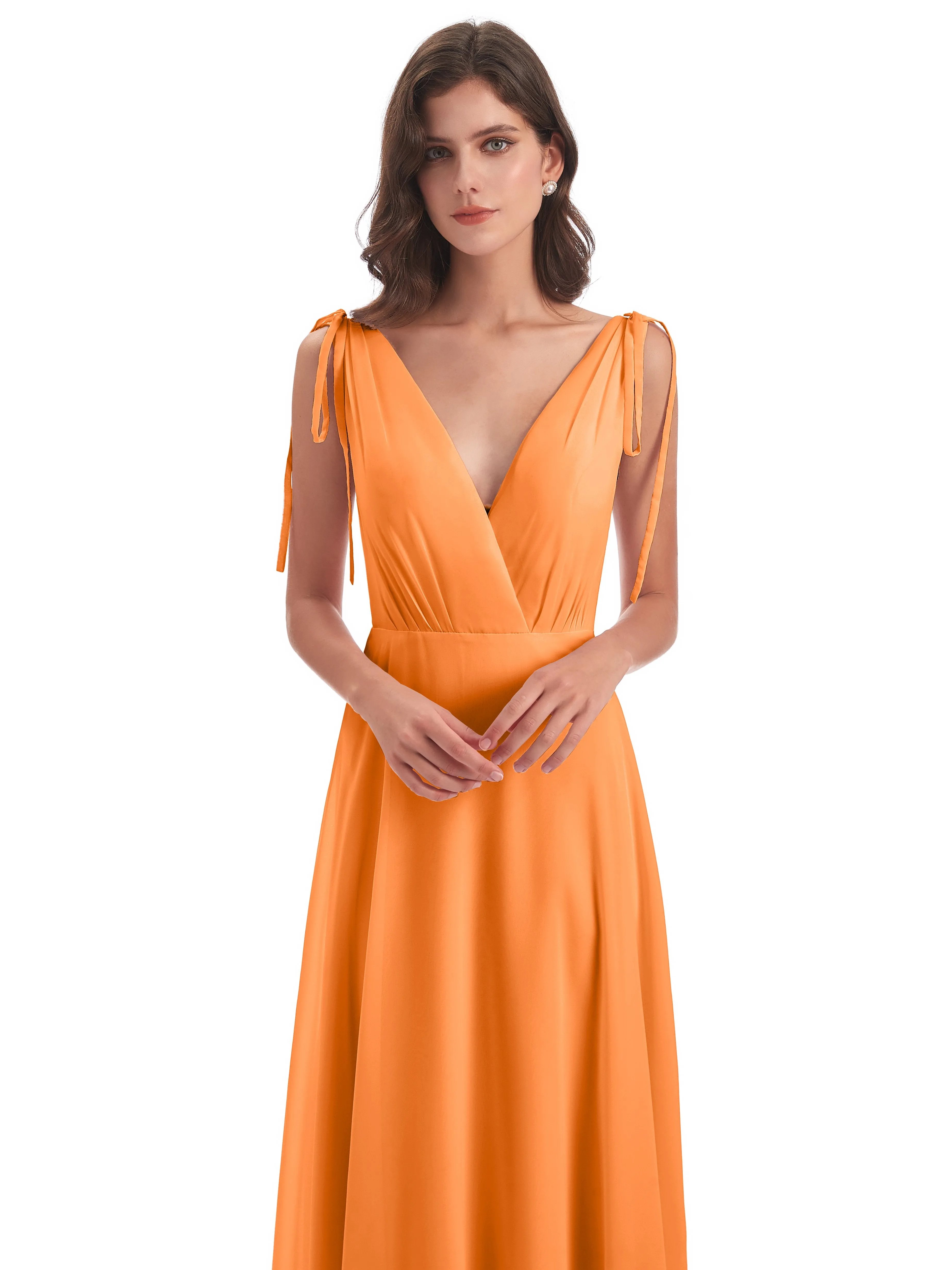 Evelyn V-neck Long Elegant Chiffon Bridesmaid Dresses