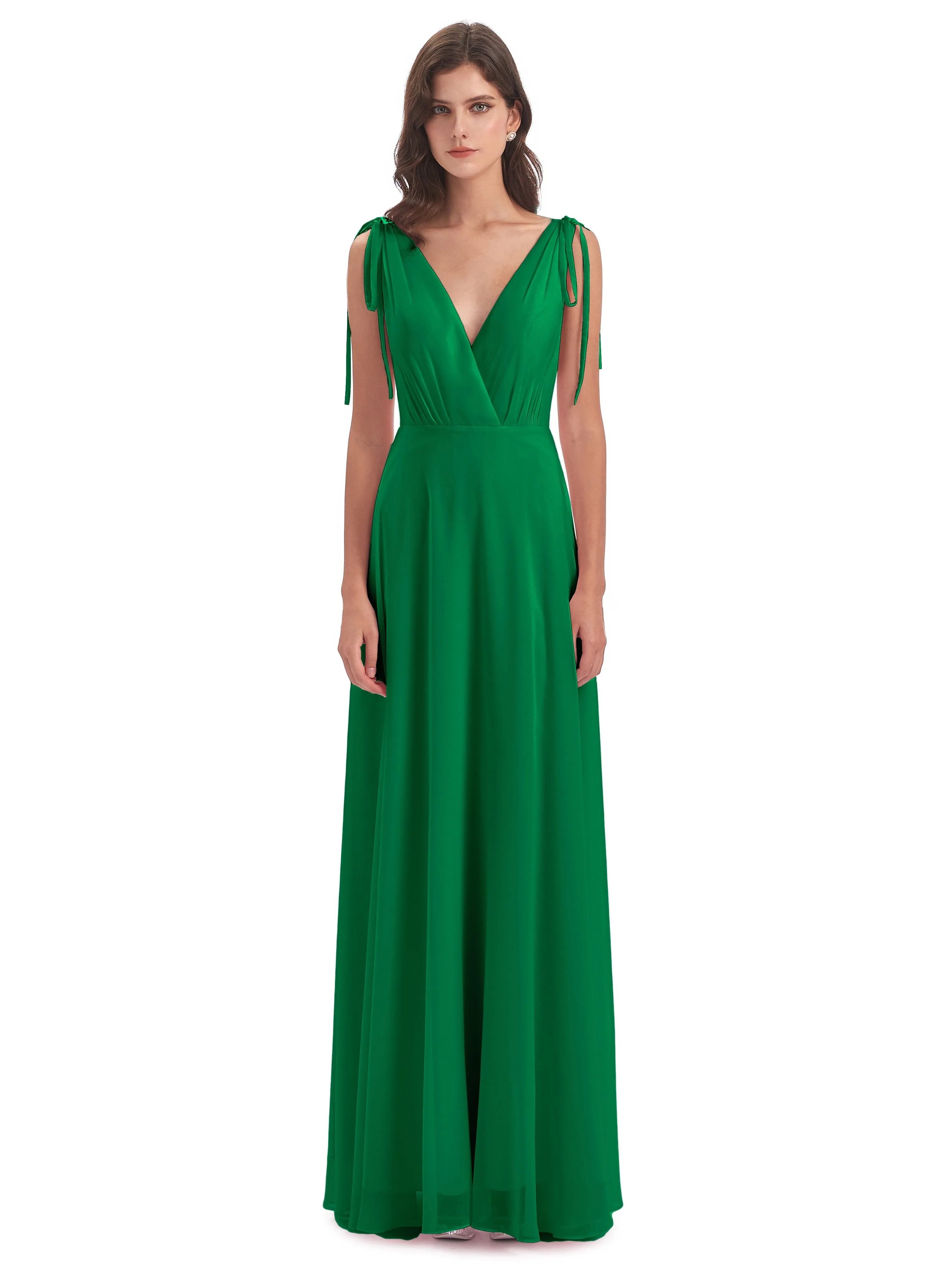 Evelyn V-neck Long Elegant Chiffon Bridesmaid Dresses