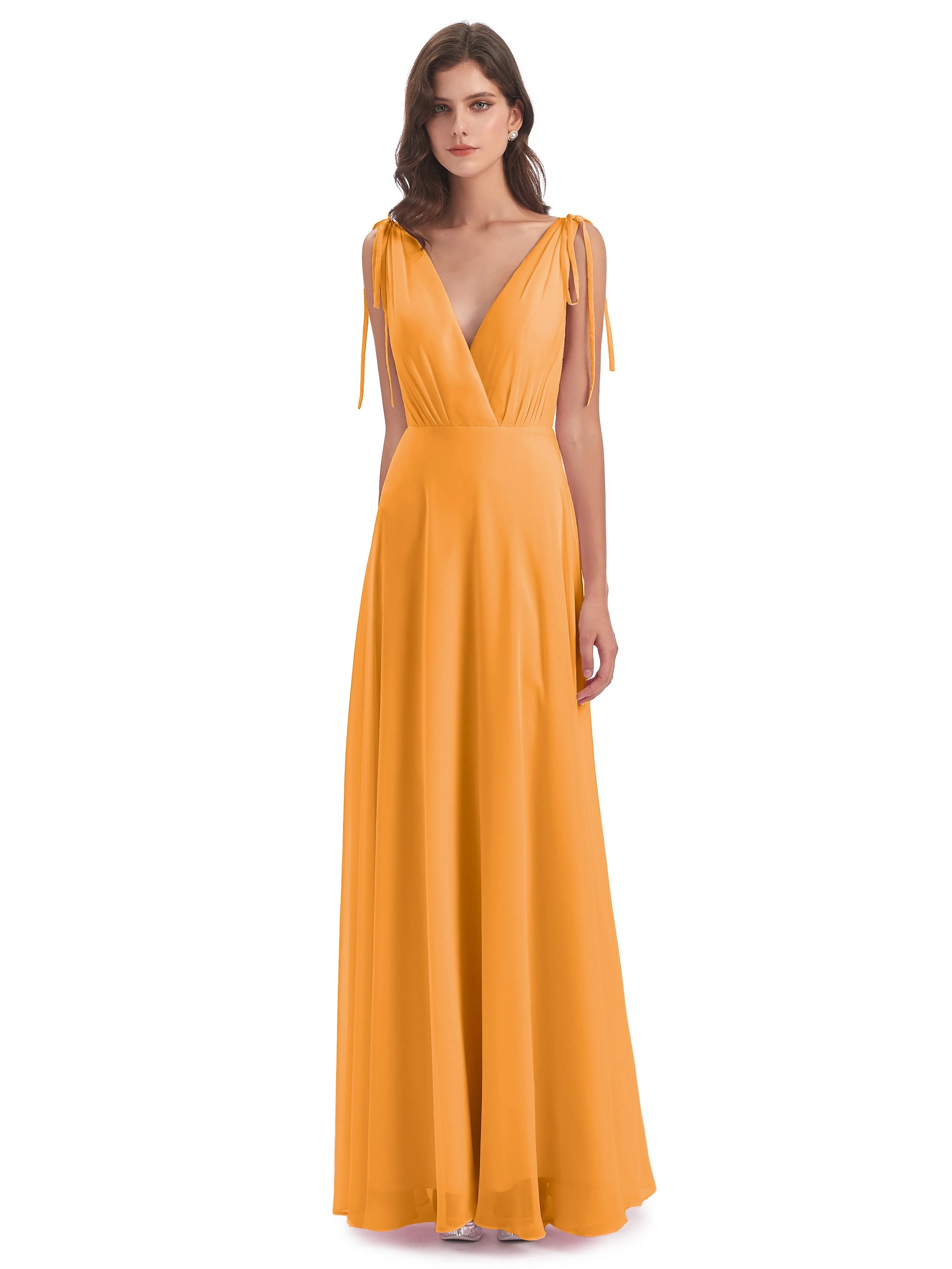 Evelyn V-neck Long Elegant Chiffon Bridesmaid Dresses