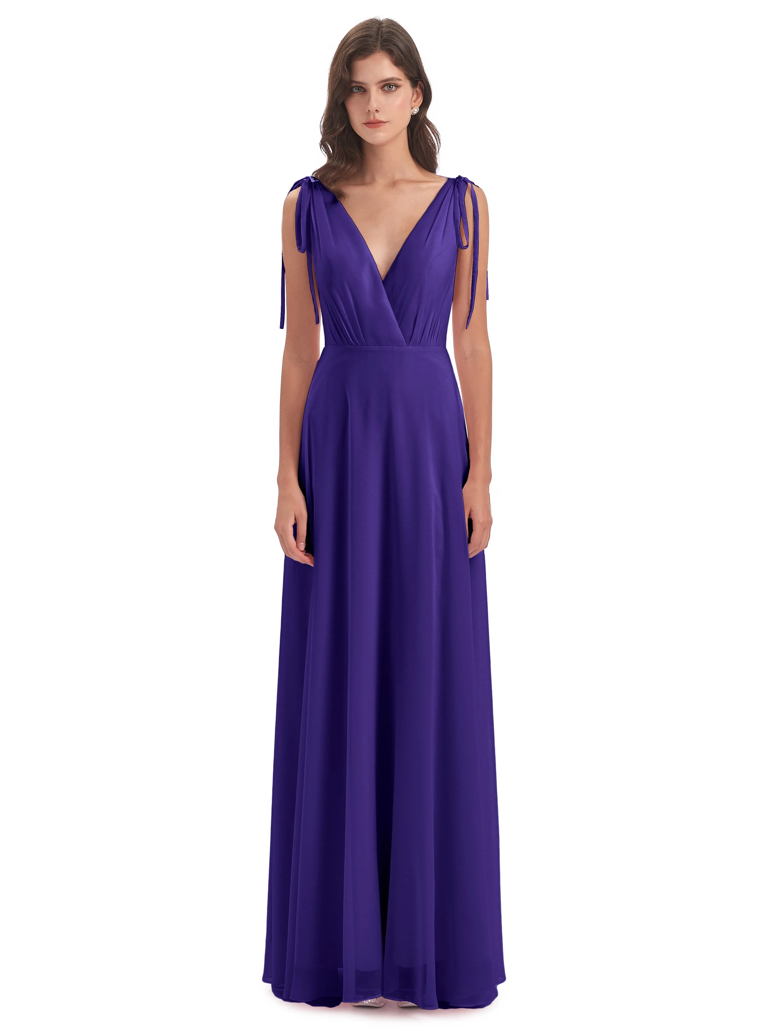 Evelyn V-neck Long Elegant Chiffon Bridesmaid Dresses