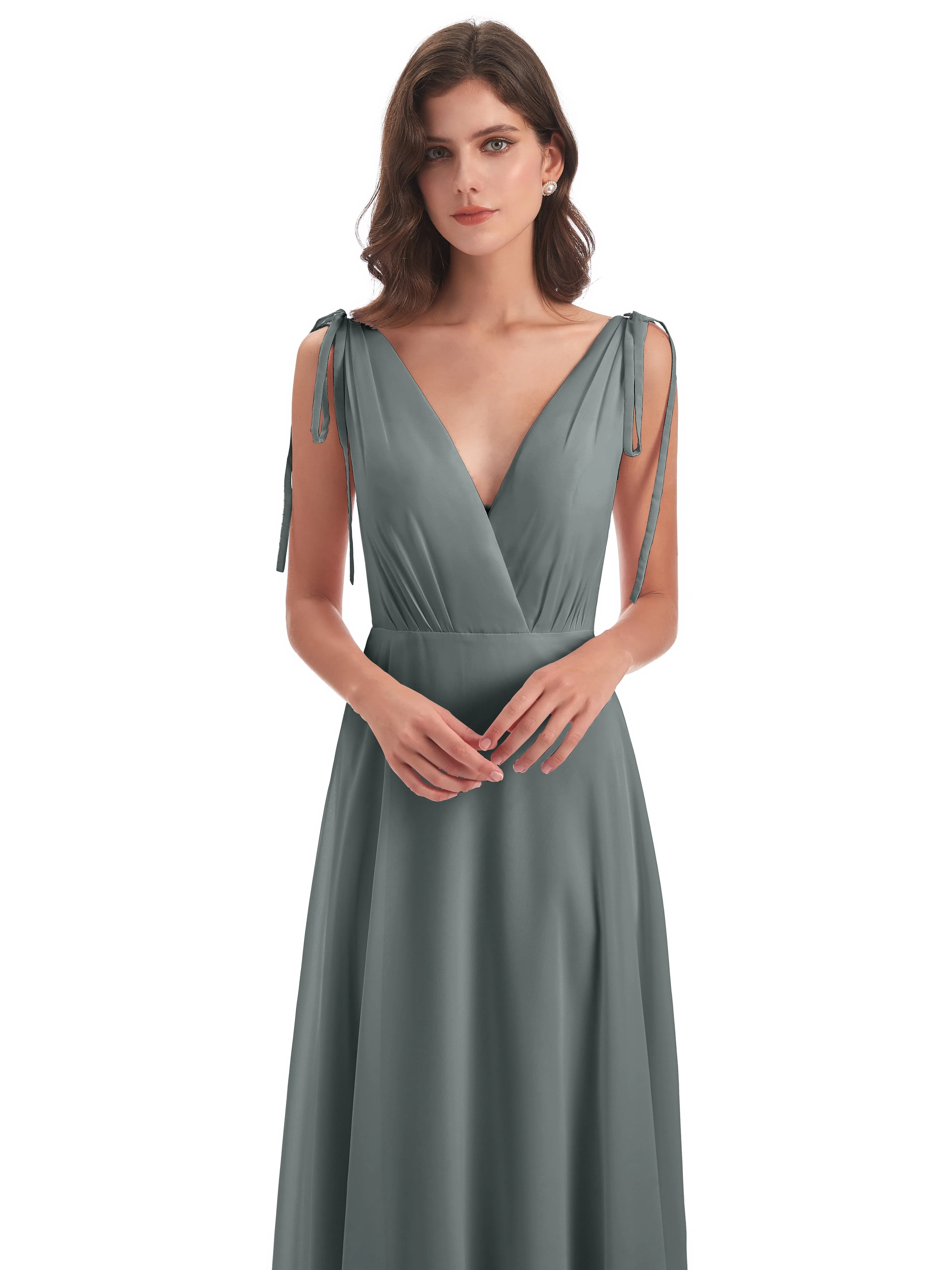 Evelyn V-neck Long Elegant Chiffon Bridesmaid Dresses