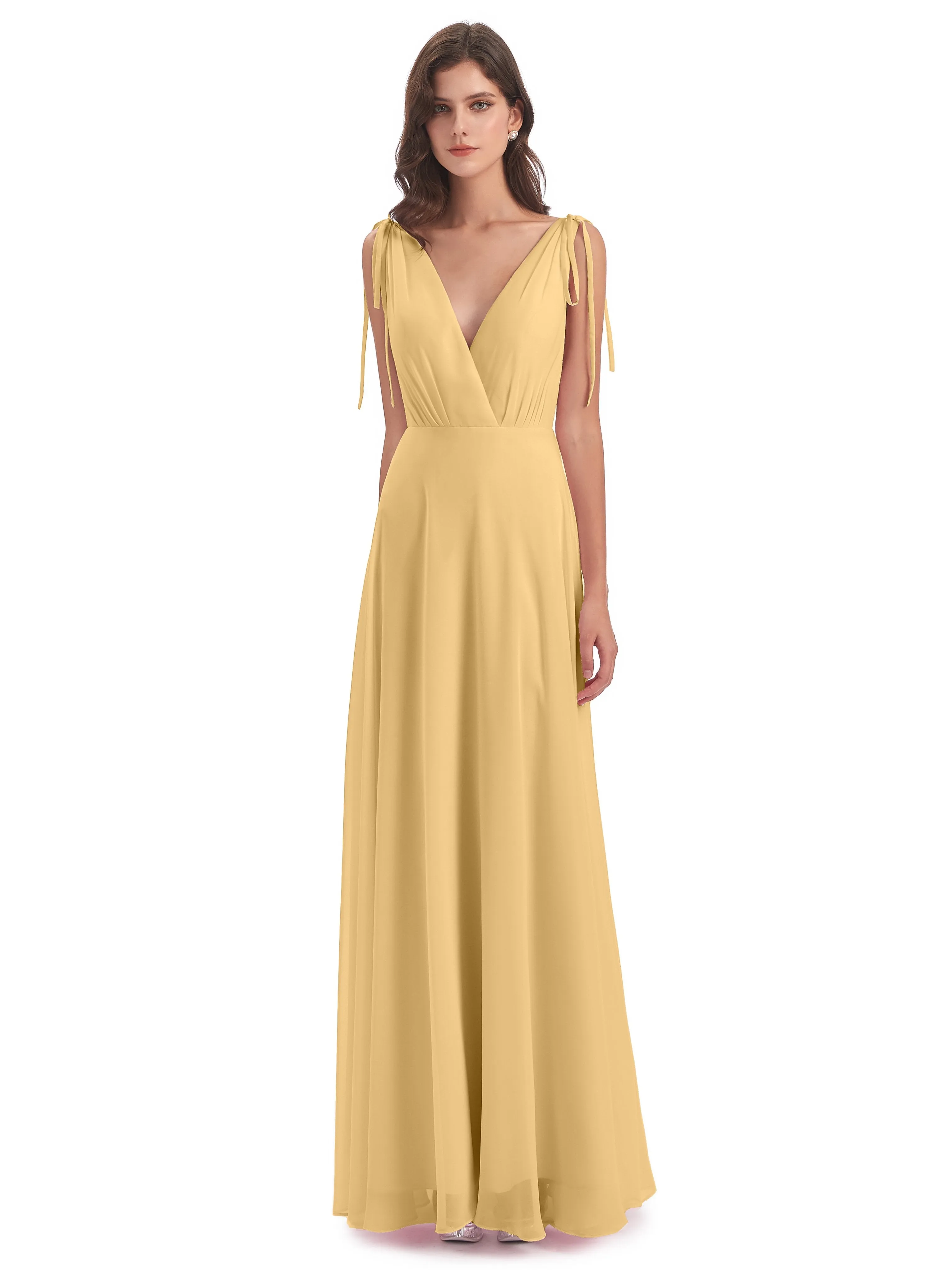 Evelyn V-neck Long Elegant Chiffon Bridesmaid Dresses